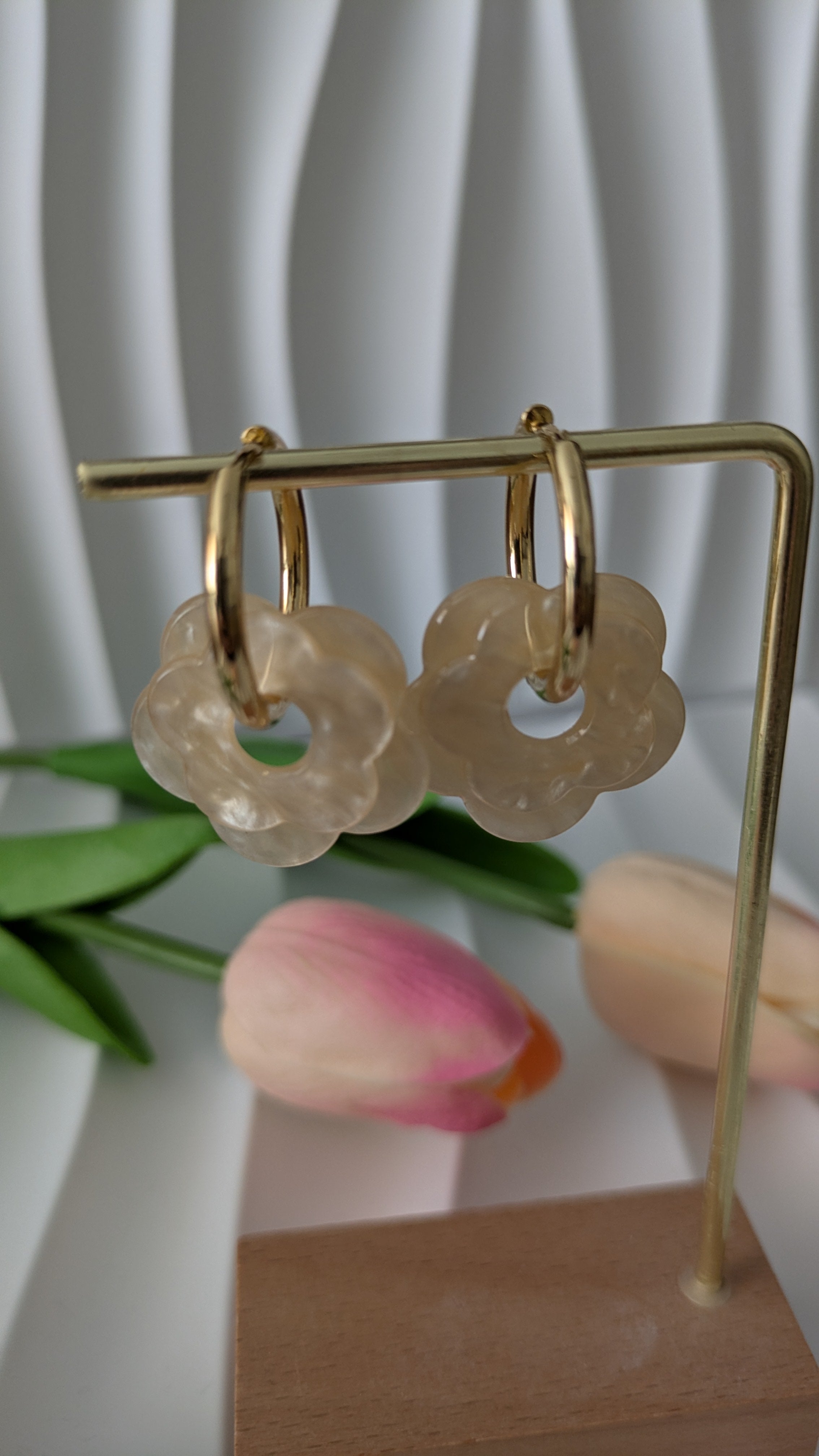 Boucles d'oreilles en acier inoxydable fleur écru