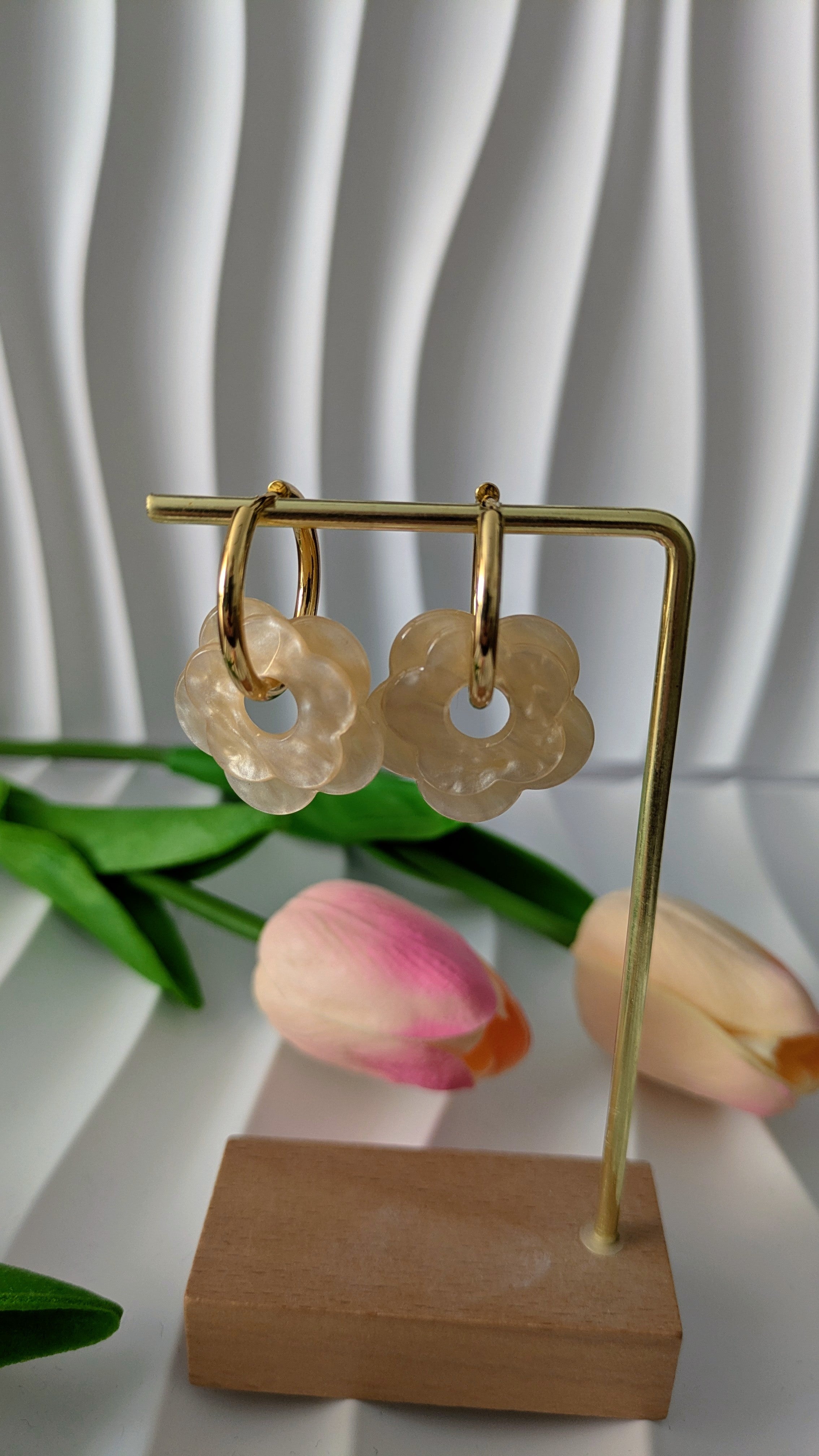 Boucles d'oreilles en acier inoxydable fleur écru