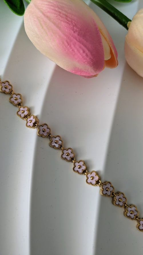 Bracelet fin en acier inoxydable petite fleur rose