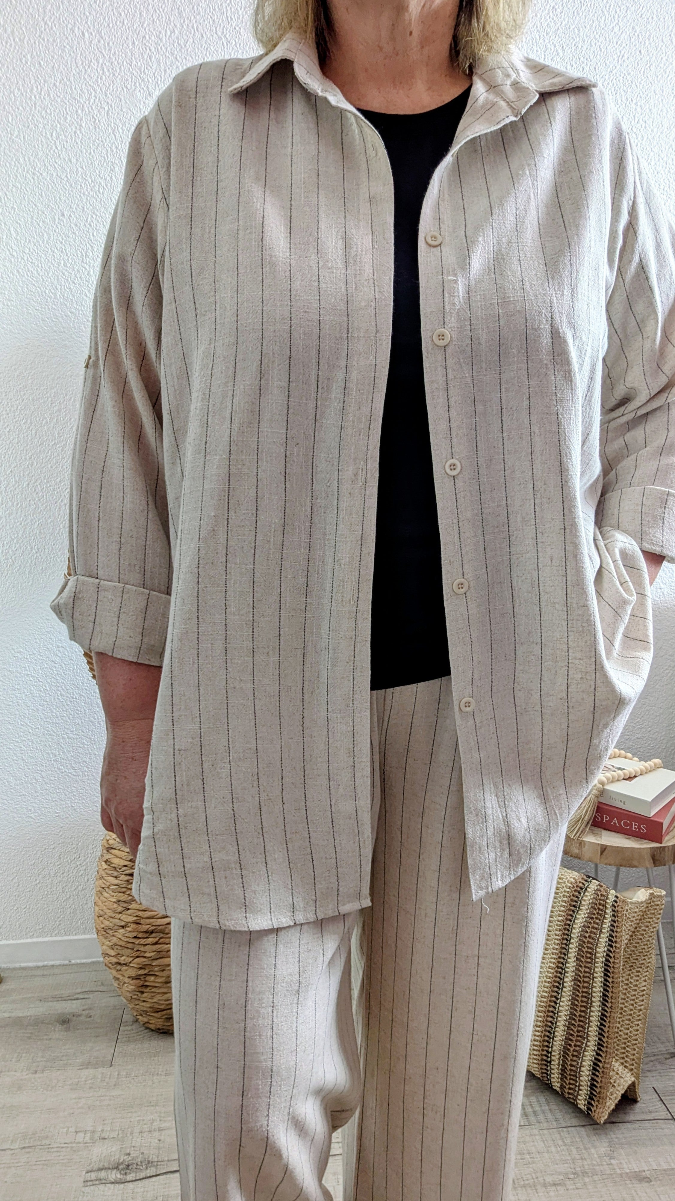 Chemise Cara en lin rayure fine