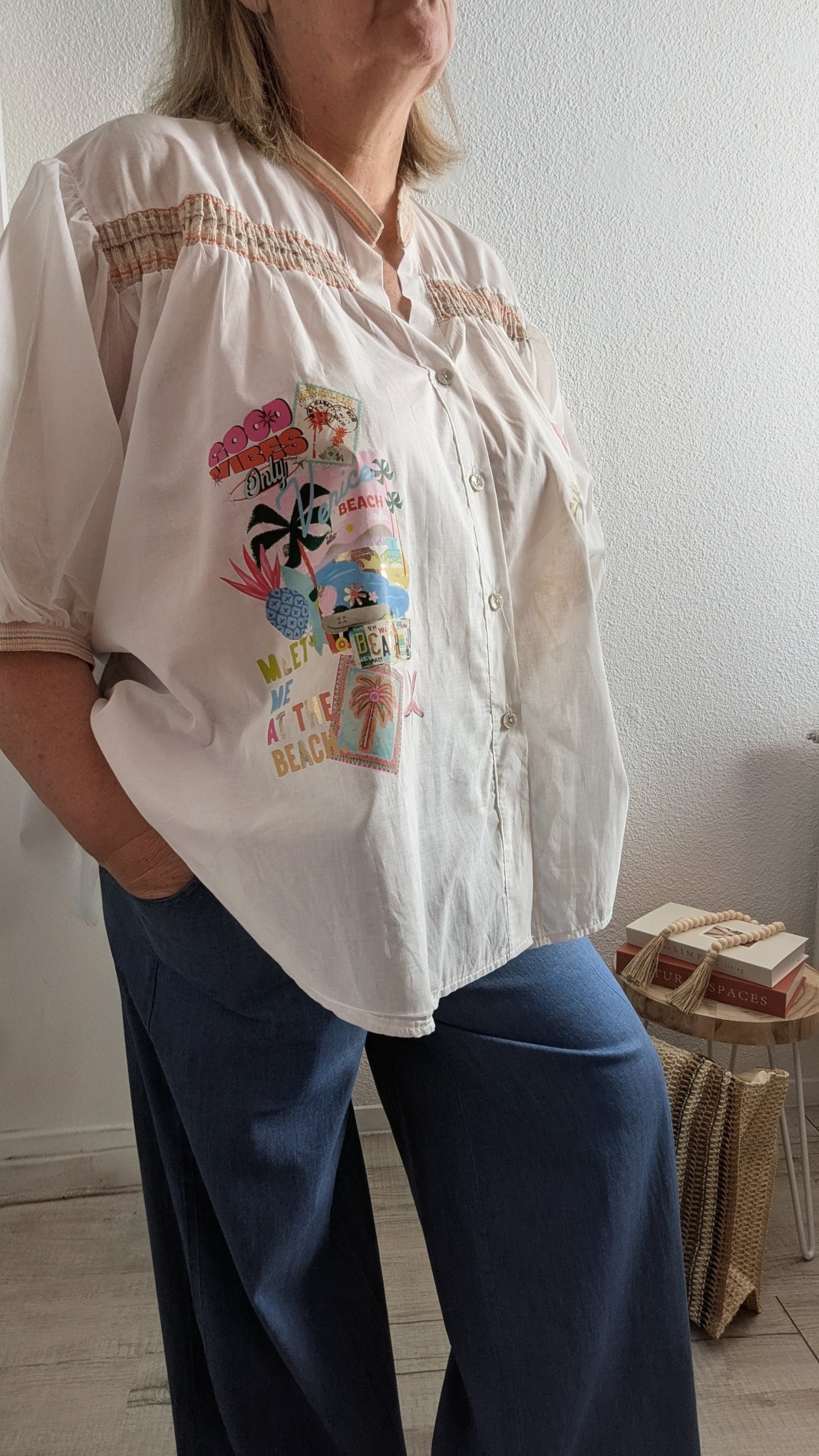 Blouse Florine imprimée colorées blanche