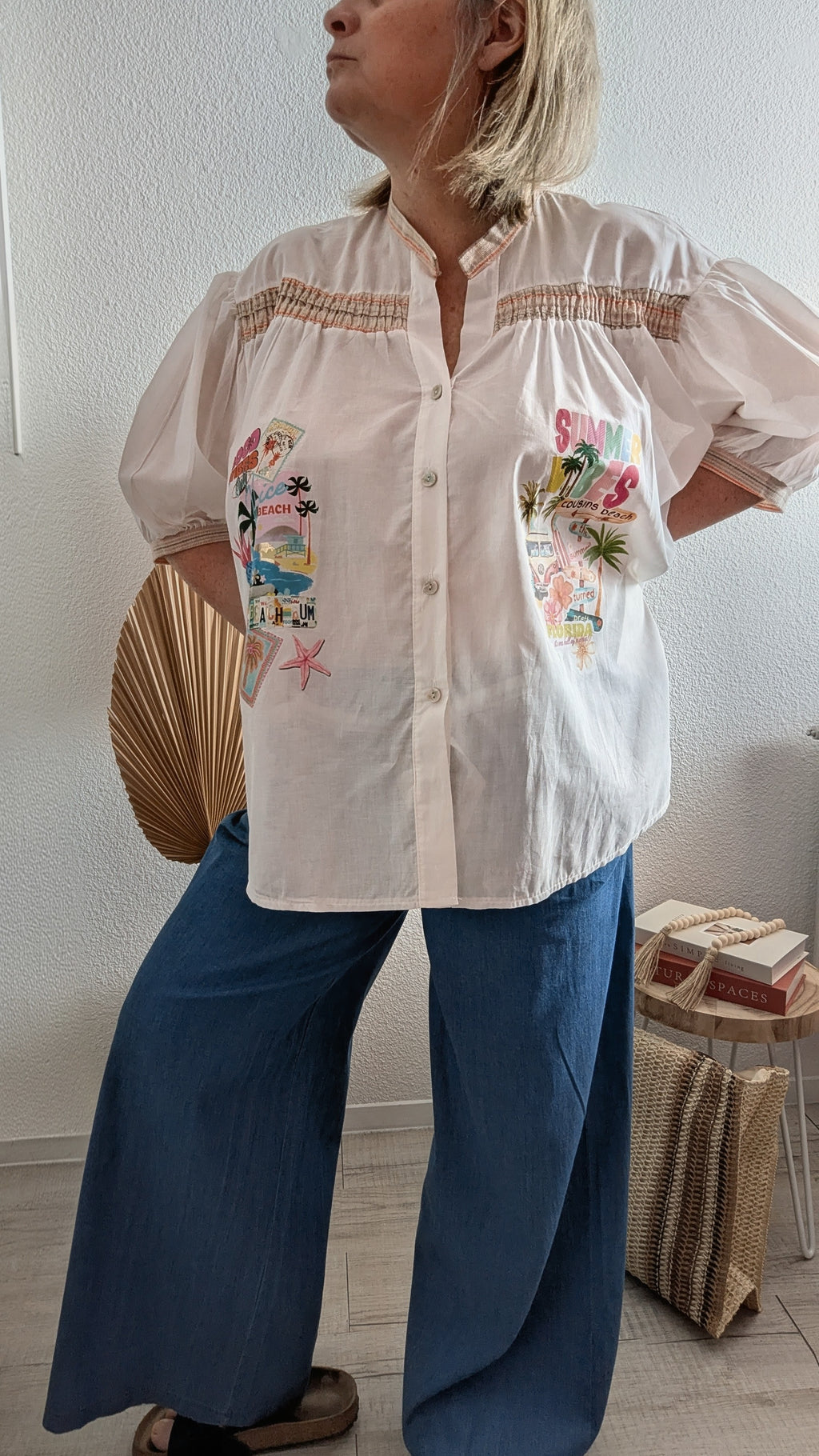 Blouse Florine imprimée colorées blanche