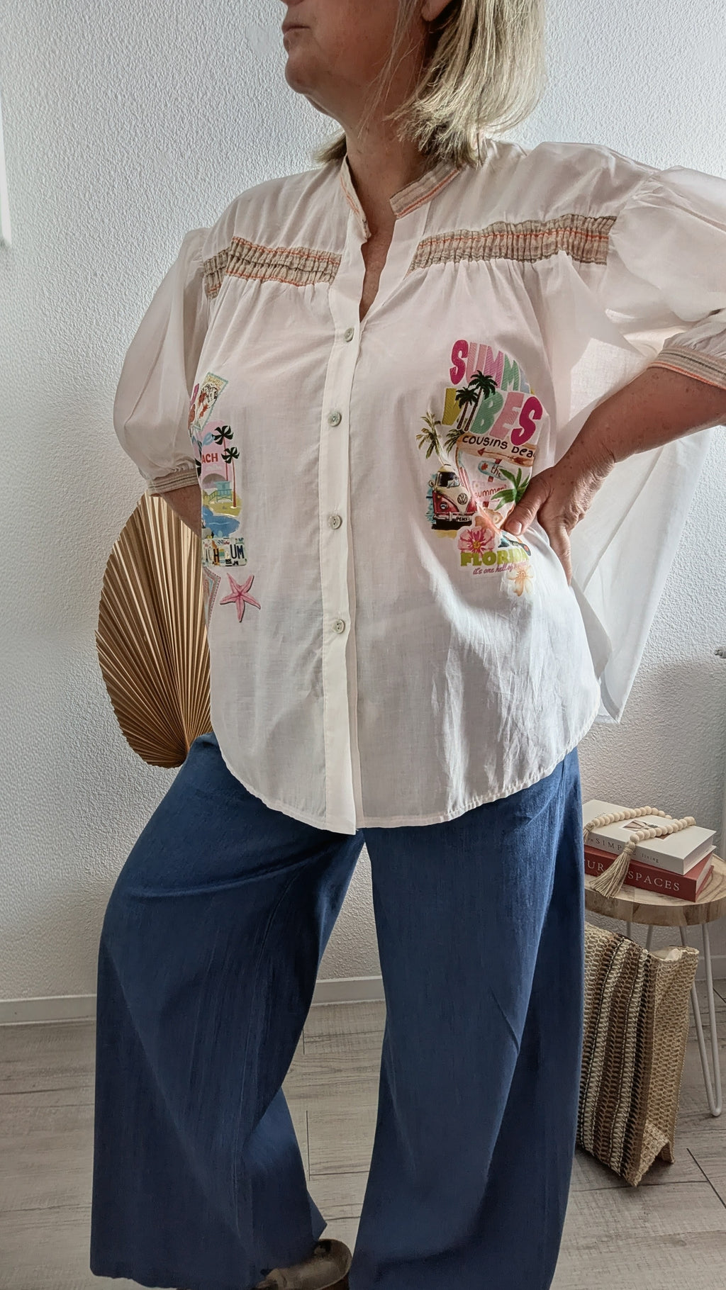 Blouse Florine imprimée colorées blanche