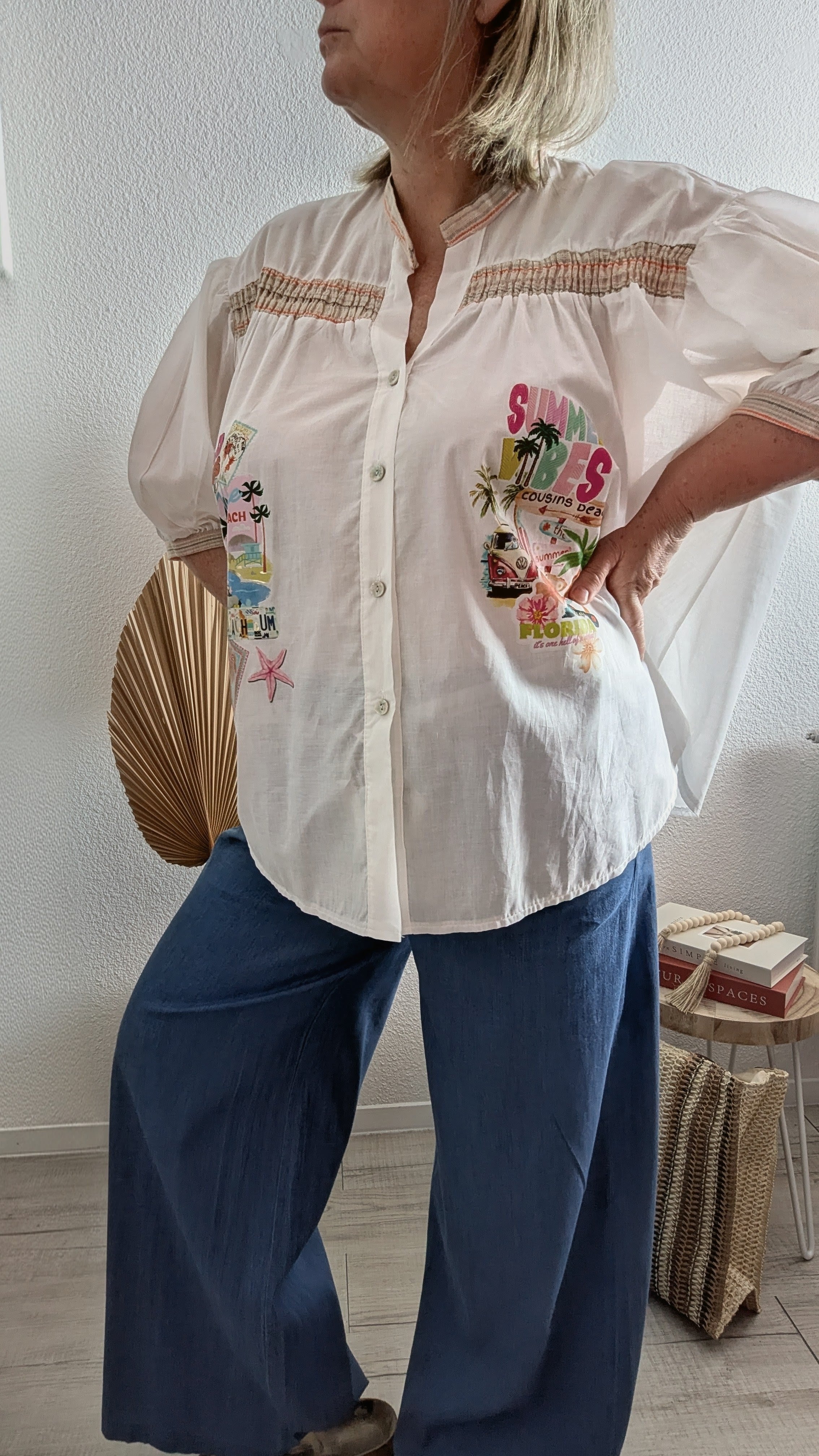 Blouse Florine imprimée colorées blanche