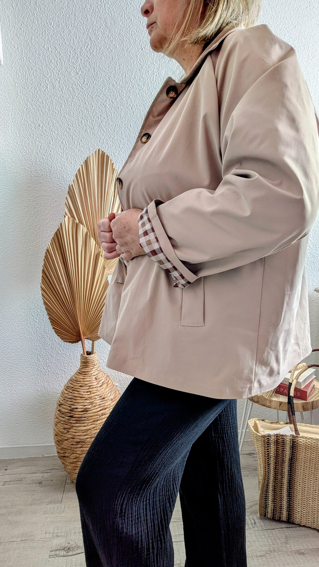 Veste trench Aria courte doublure imprimée carreau