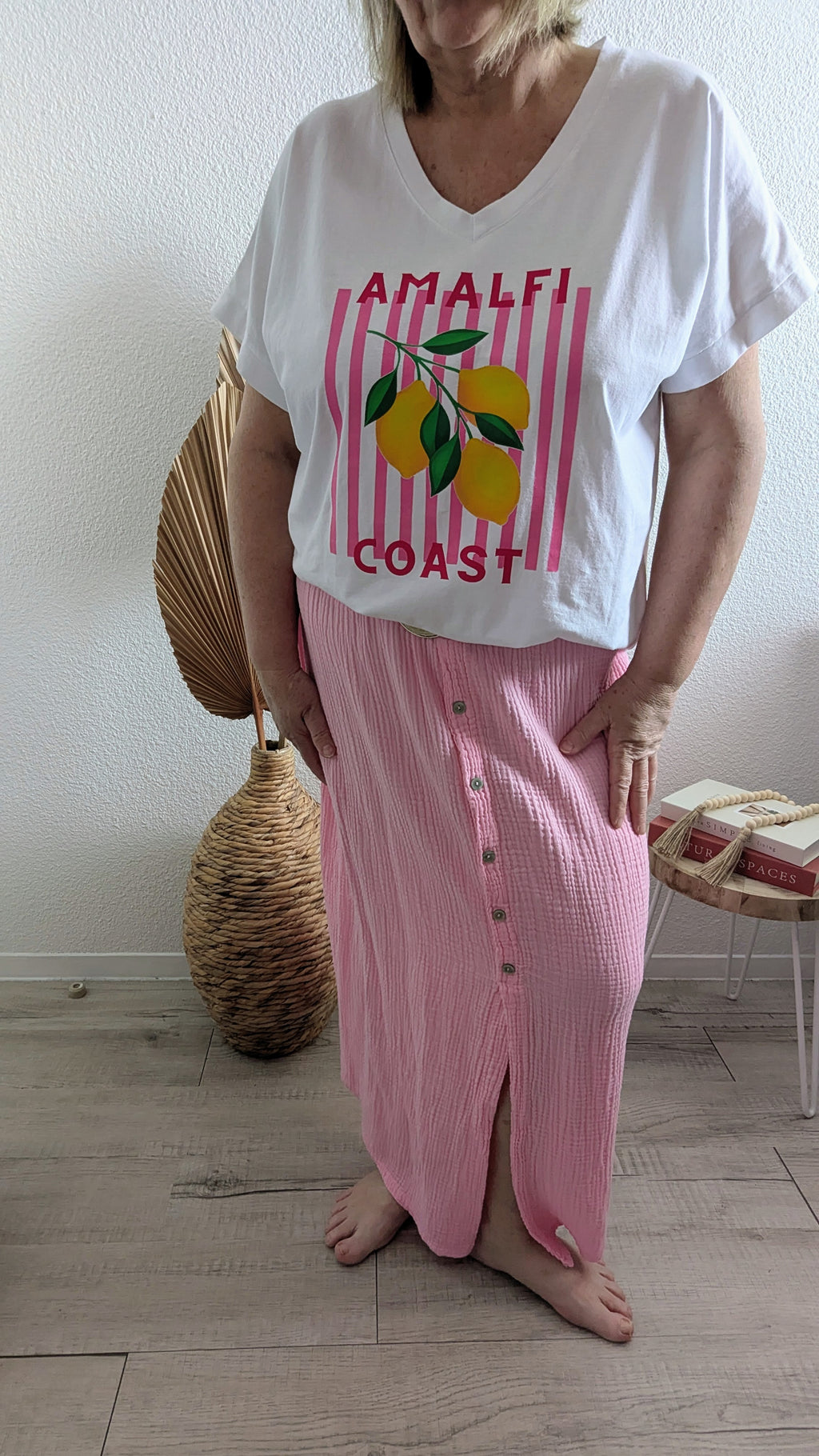 Jupe Lou rose en gaze de coton