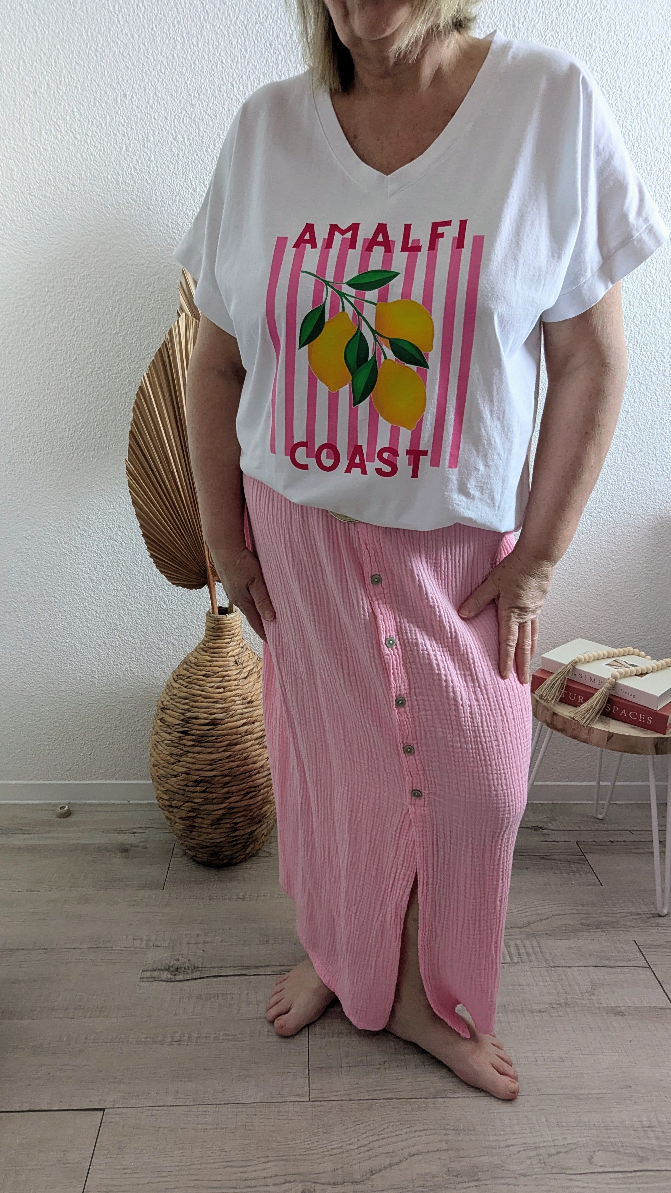 Jupe Lou rose en gaze de coton