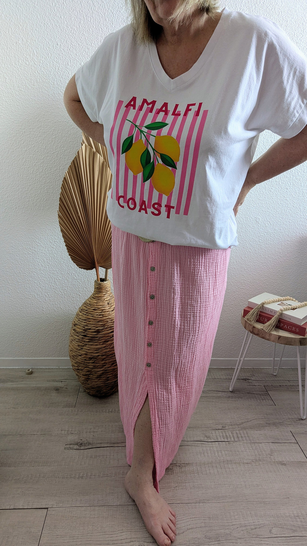 Jupe Lou rose en gaze de coton