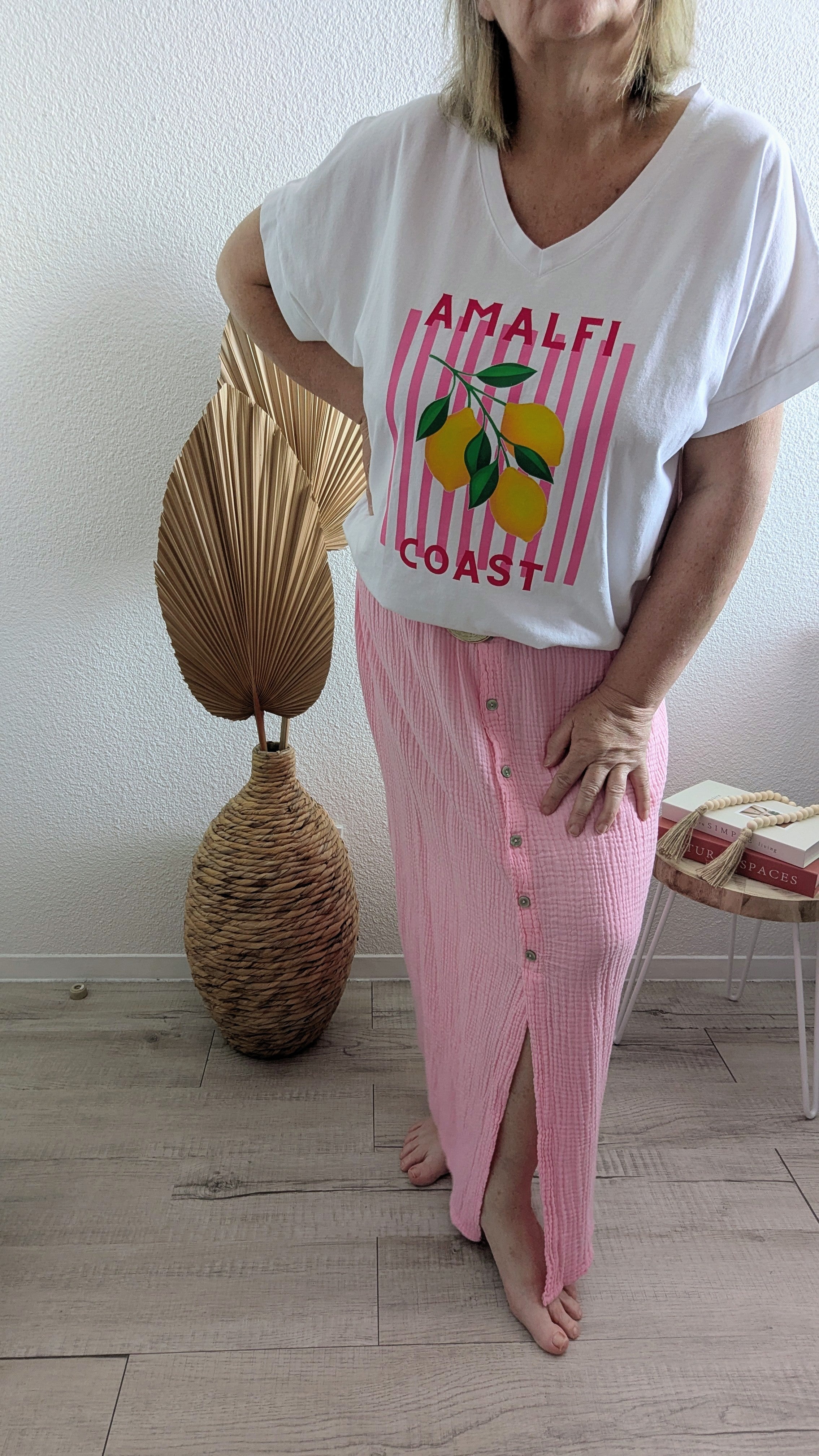 Jupe Lou rose en gaze de coton