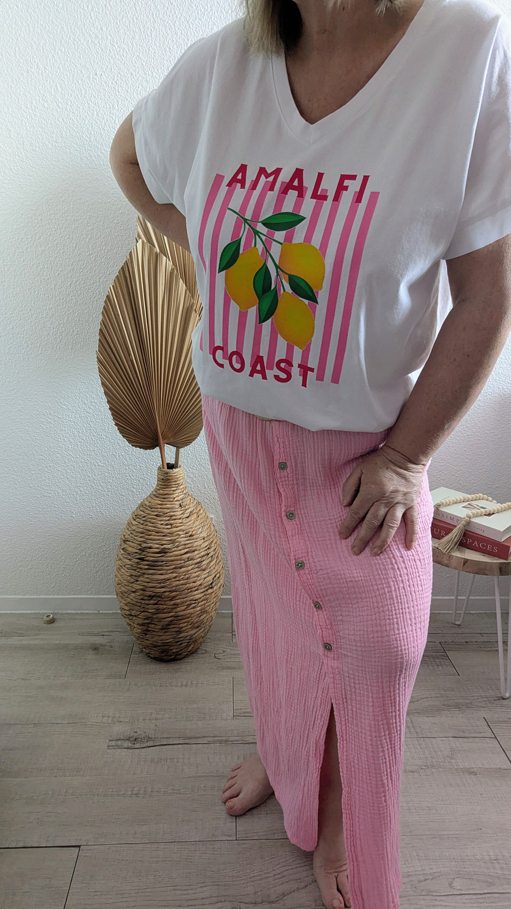 T-shirt Sun col V avec imprimé citron