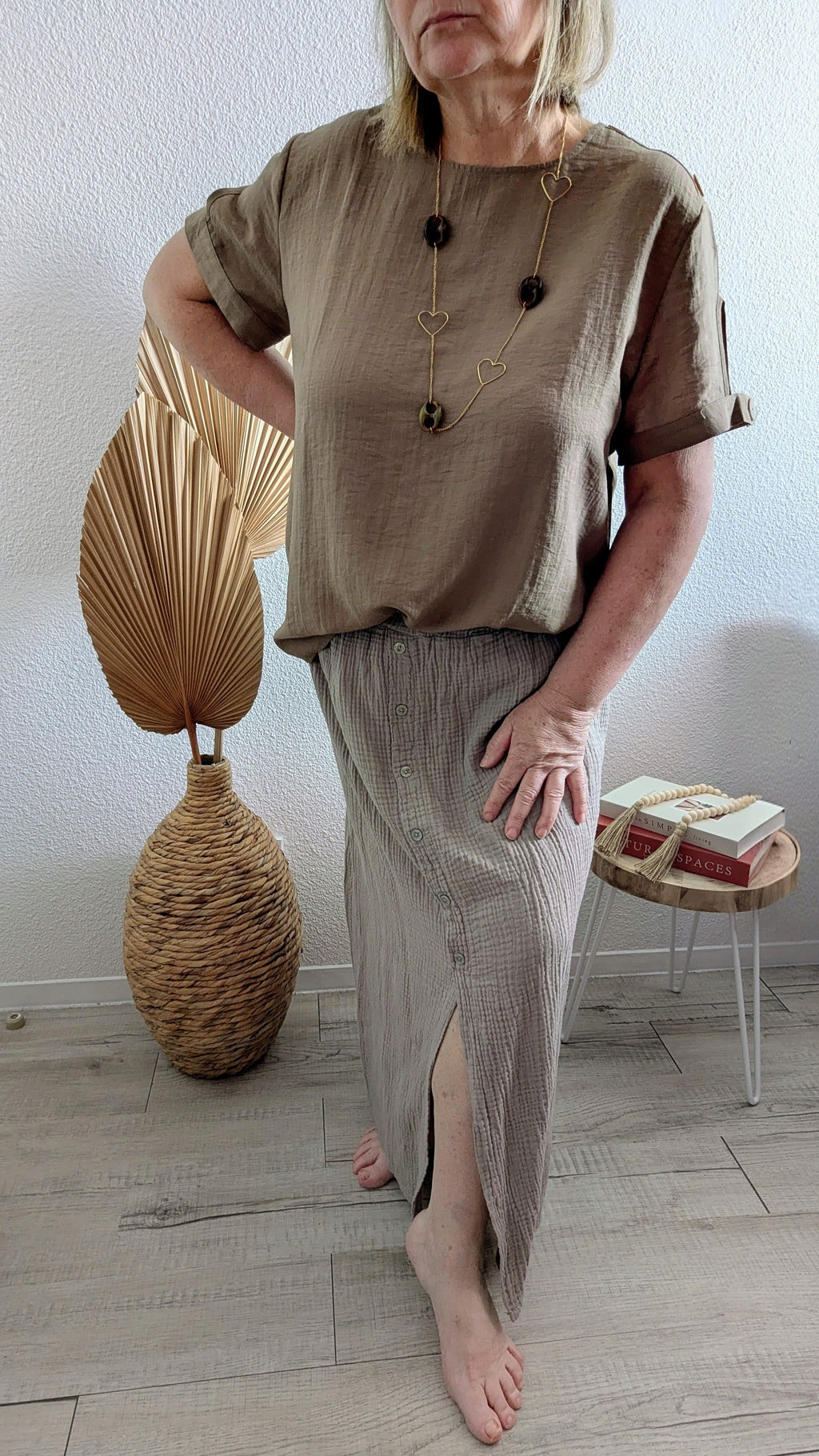 Jupe Lou taupe en gaze de coton