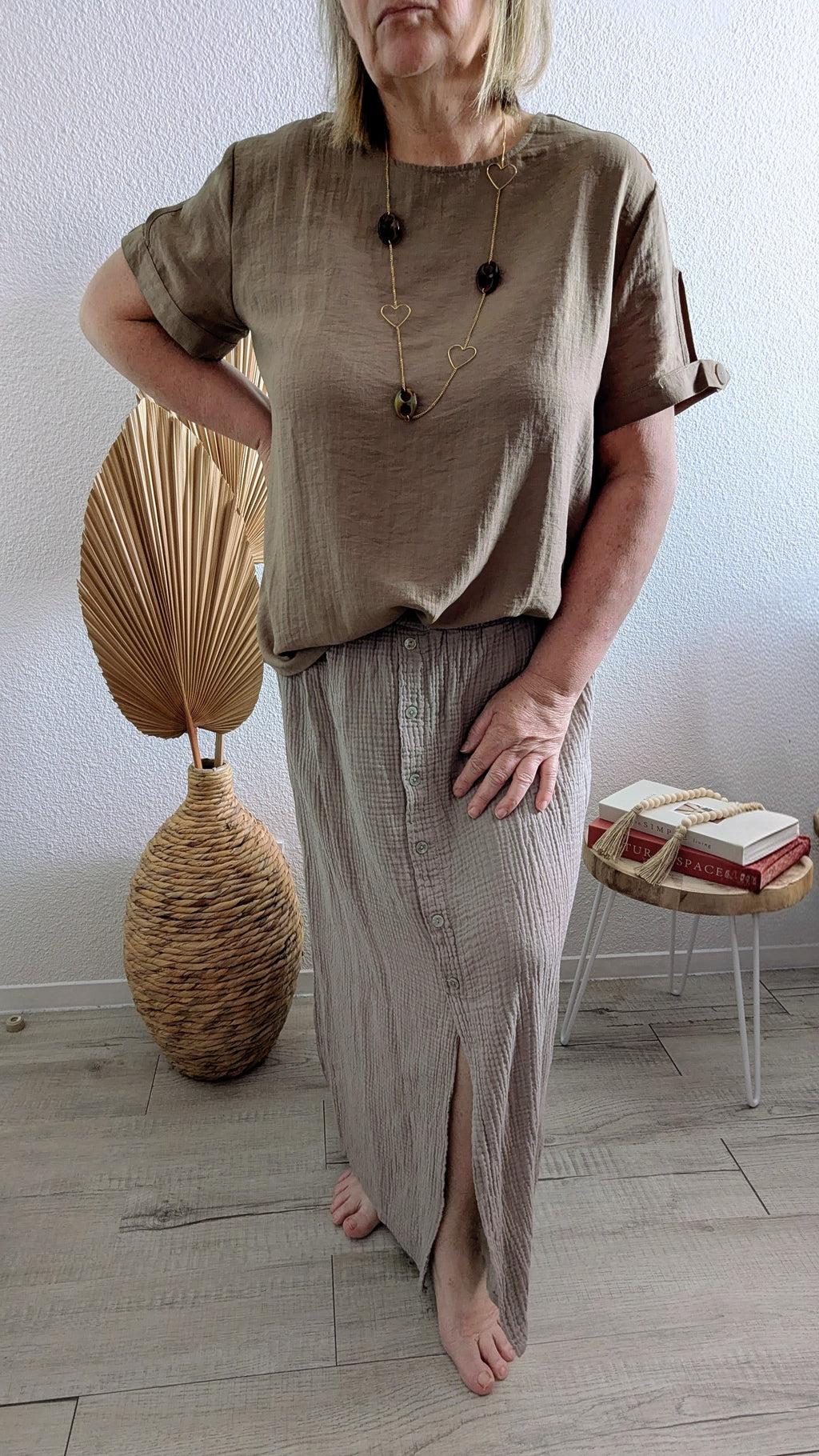 Jupe Lou taupe en gaze de coton