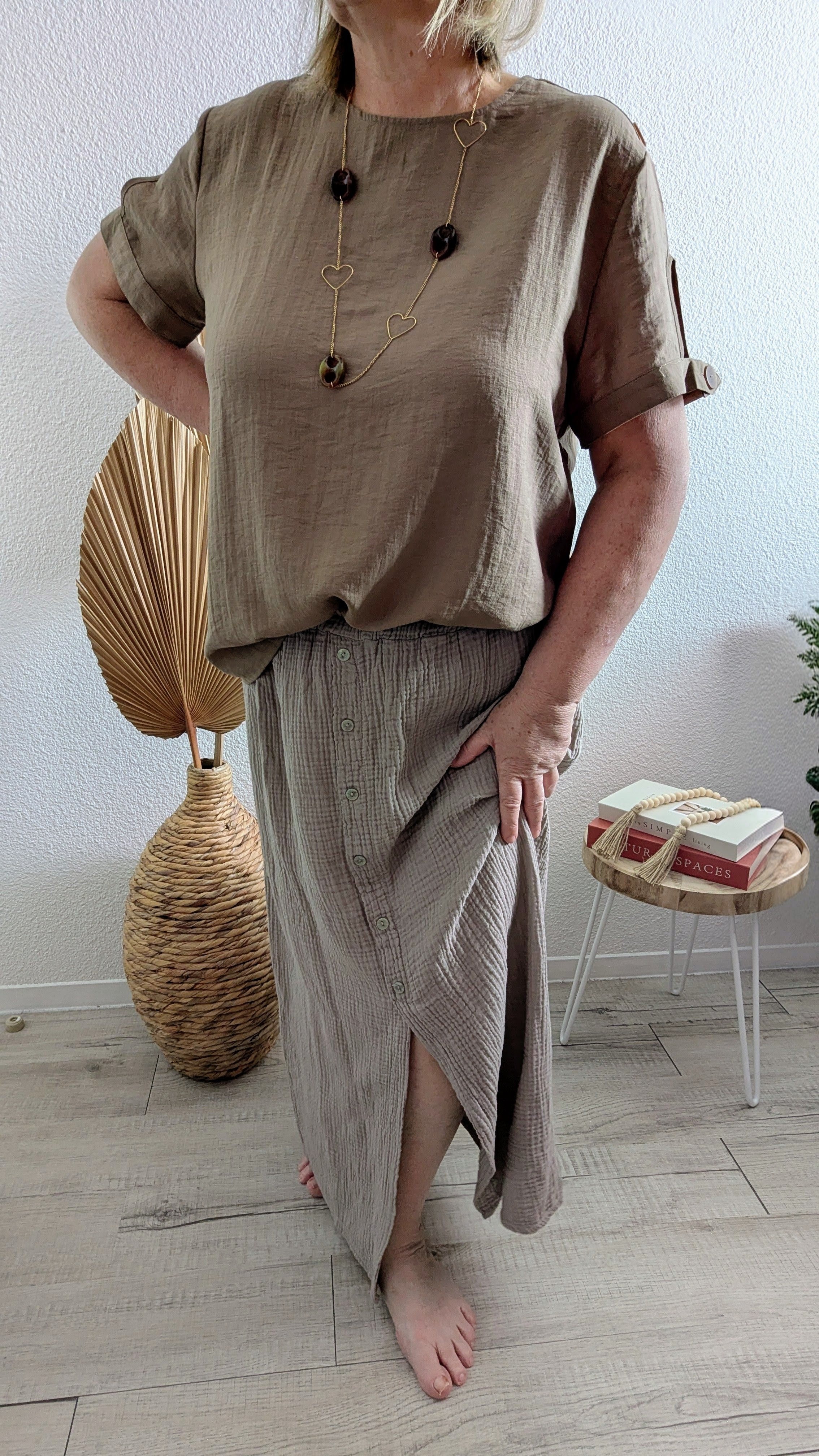 Jupe Lou taupe en gaze de coton
