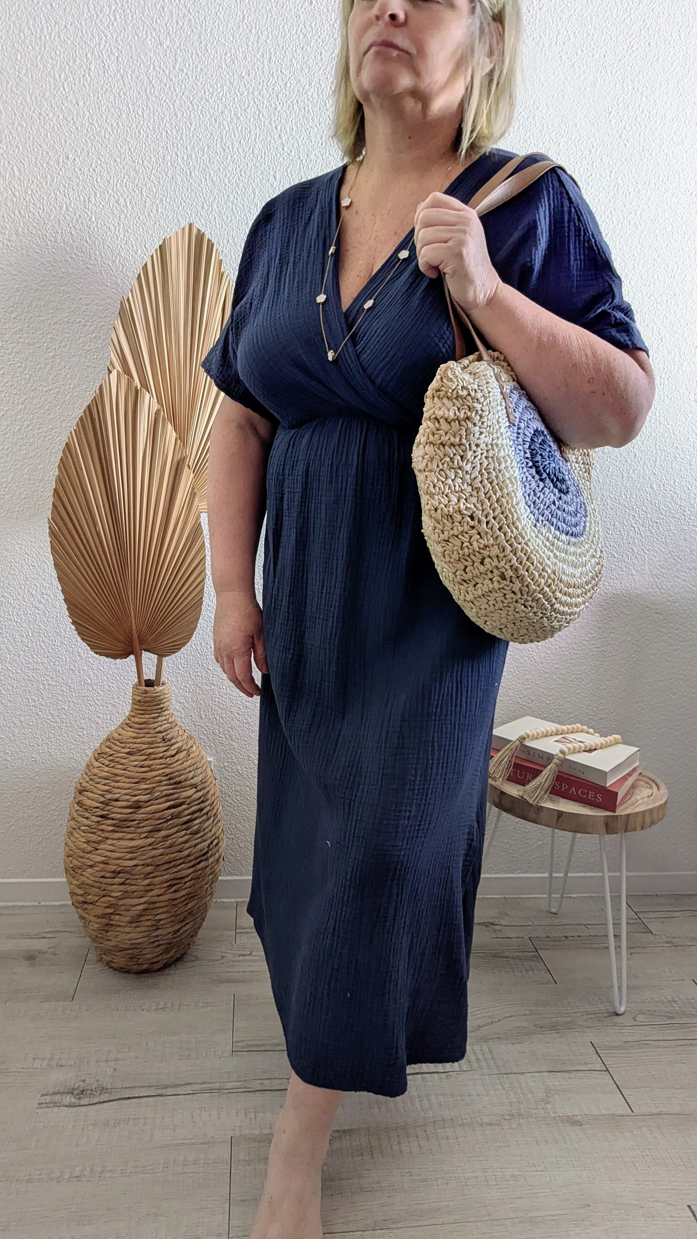 Robe Mya en gaze de coton avec ceinture marine