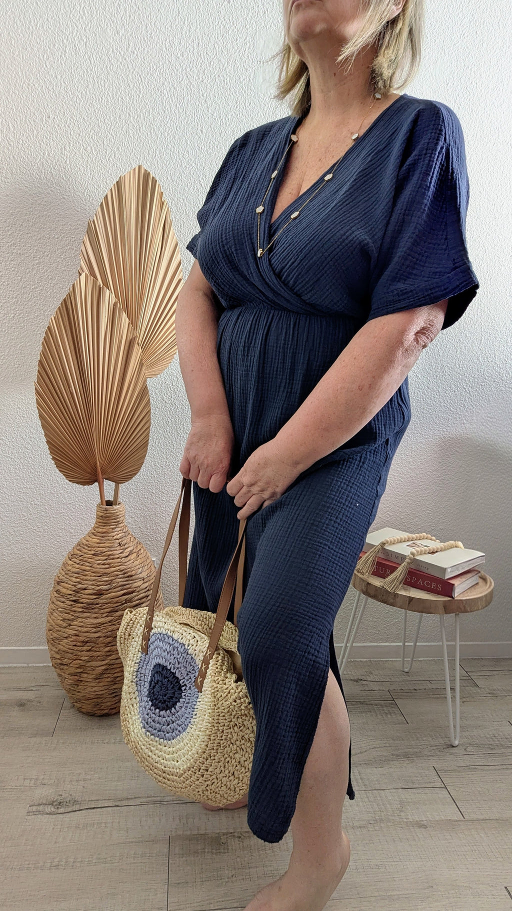 Robe Mya en gaze de coton avec ceinture marine