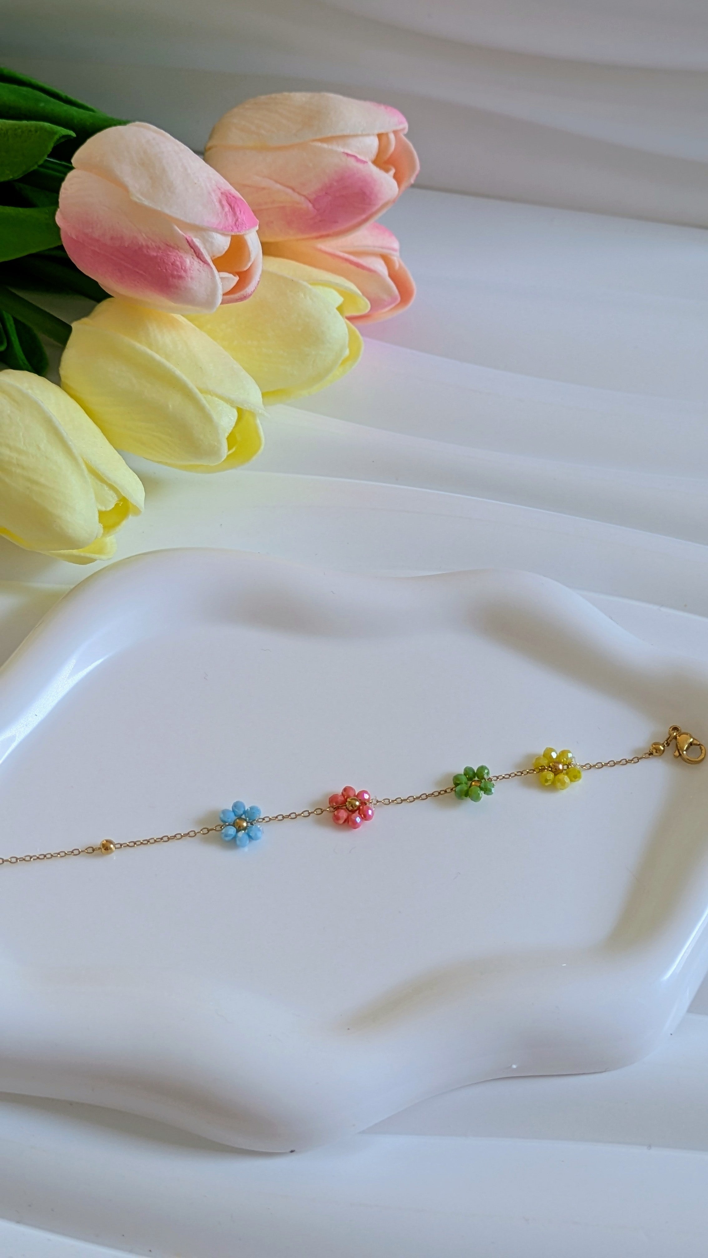 Bracelet fleur multicolore en acier inoxydable