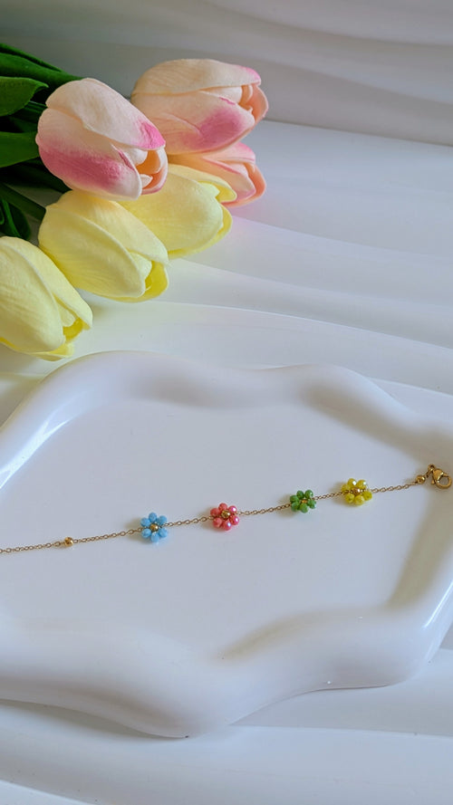 Bracelet fleur multicolore en acier inoxydable