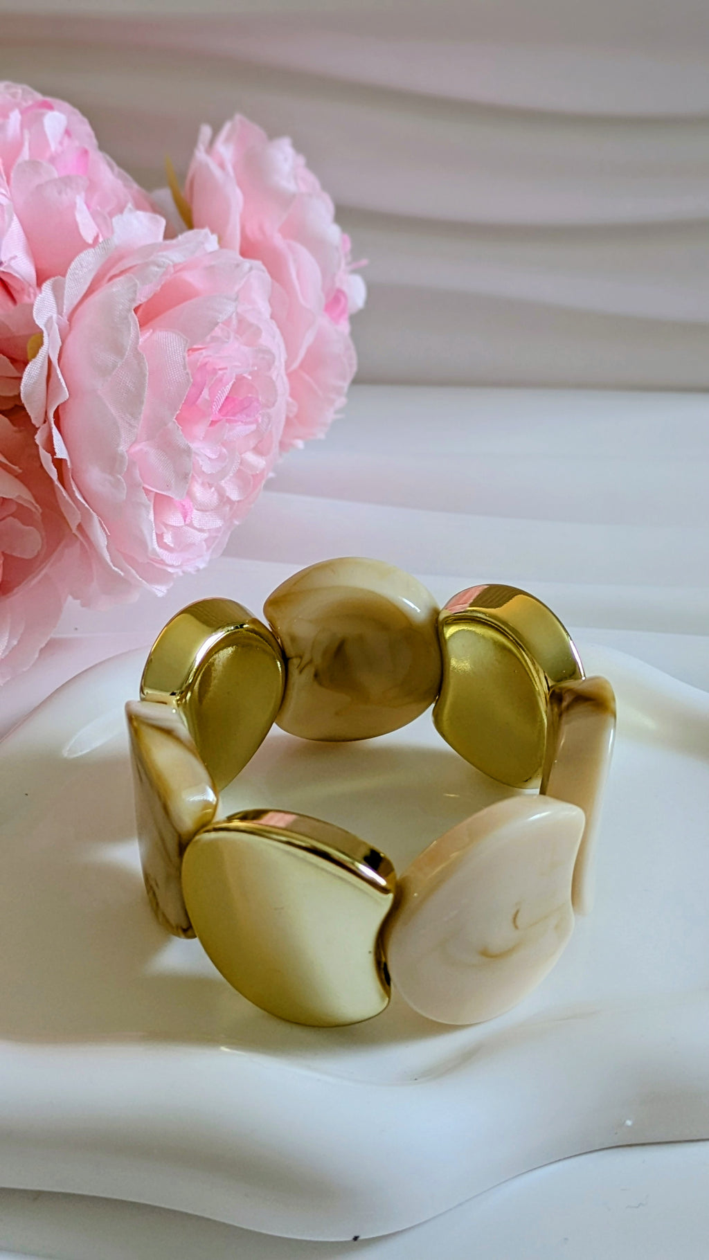 Bracelet tendance blanc/beige en acier inoxydable