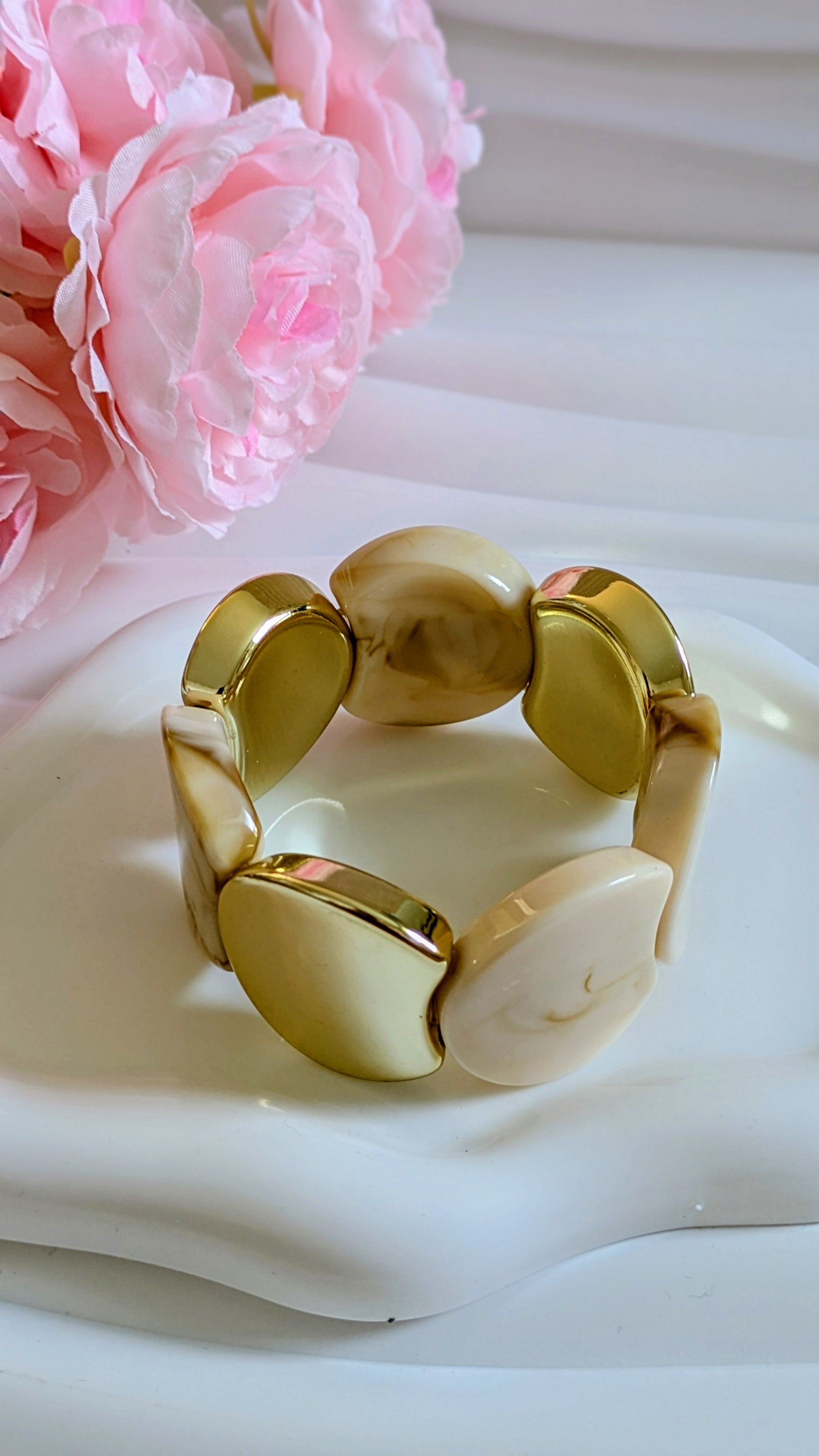 Bracelet tendance blanc/beige en acier inoxydable