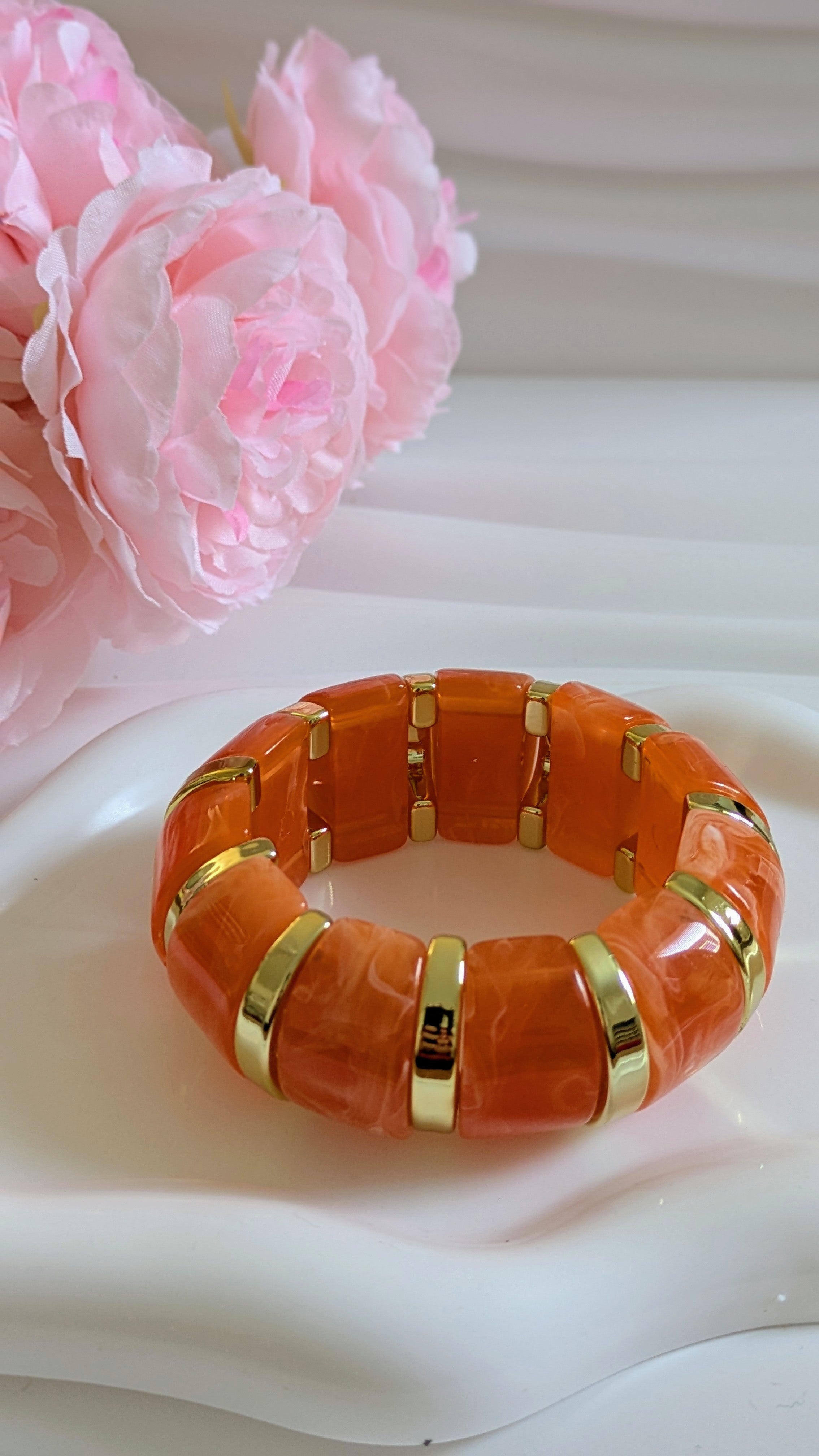 Bracelet tendance orange forme arrondis en acier inoxydable