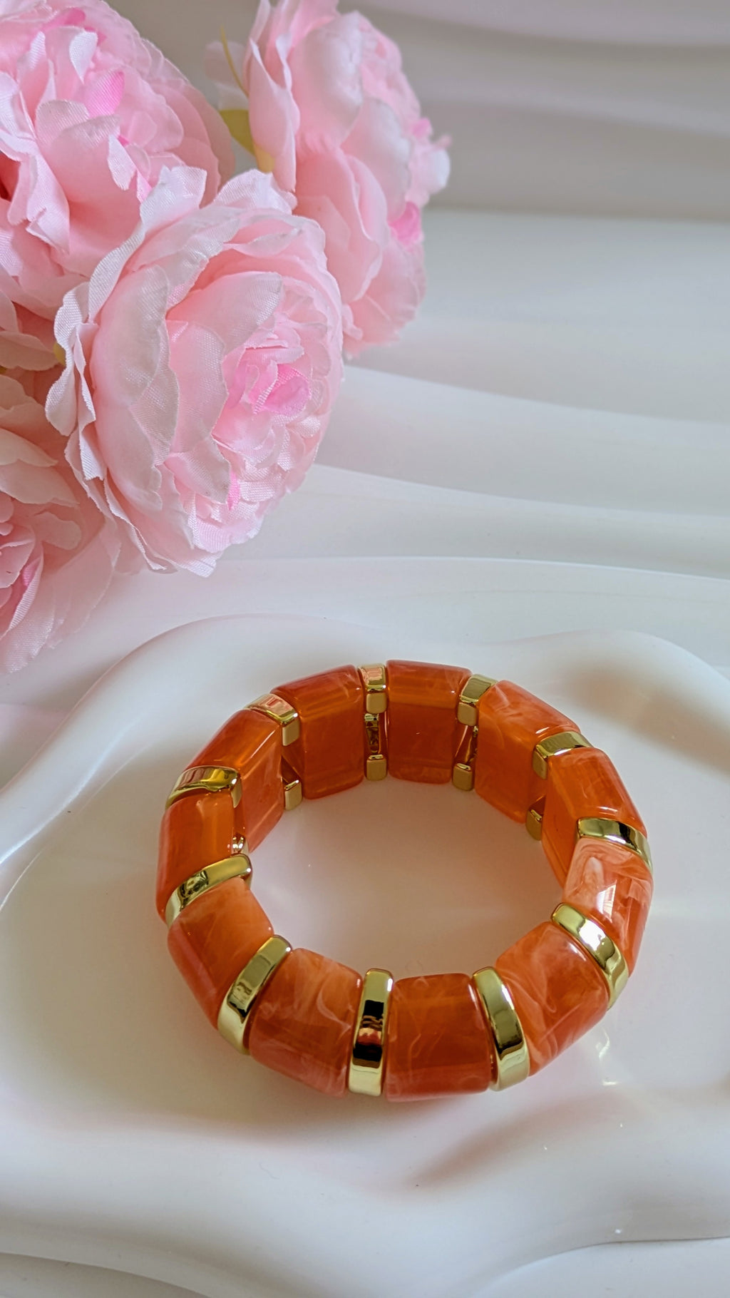 Bracelet tendance orange forme arrondis en acier inoxydable