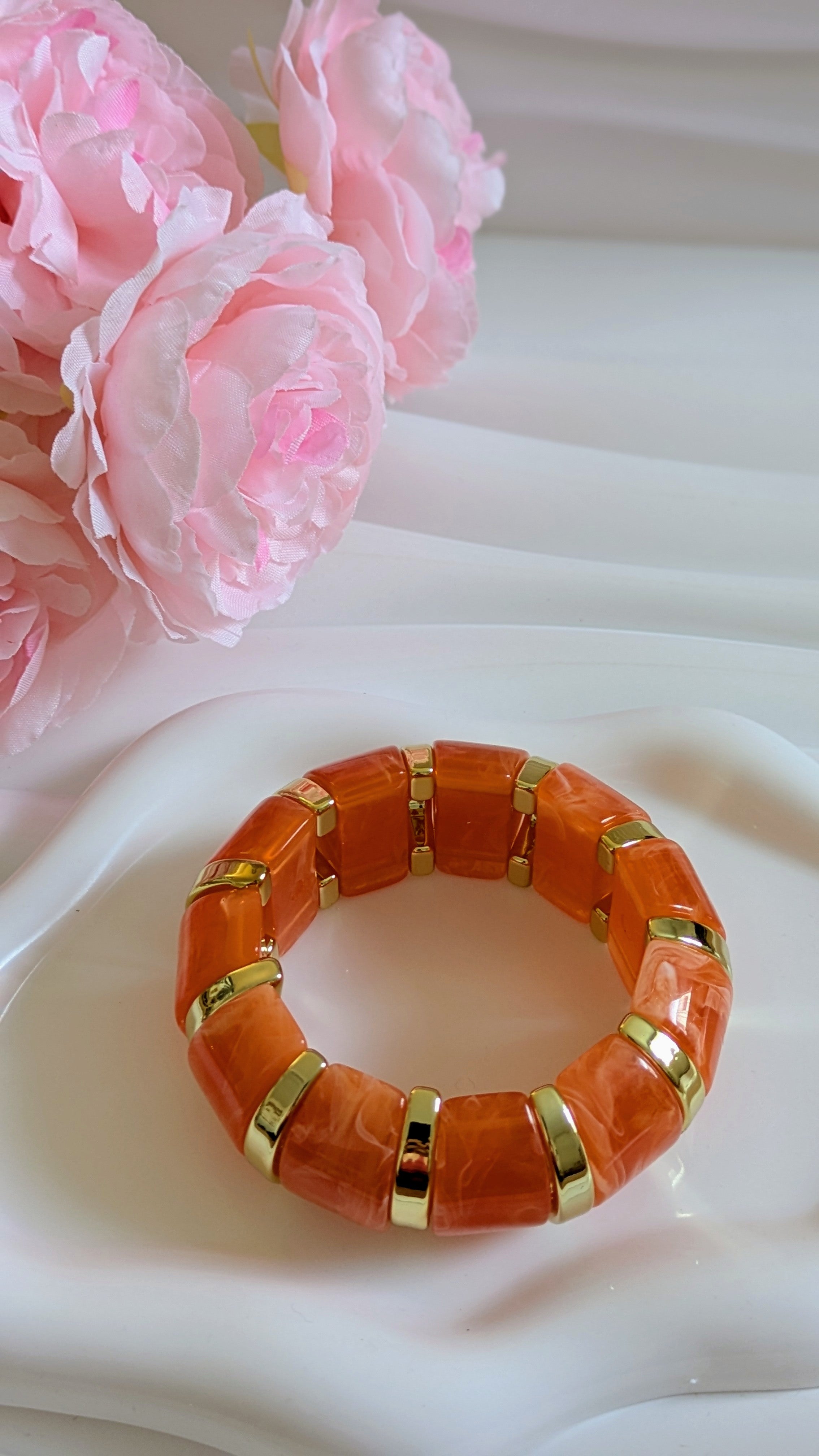 Bracelet tendance orange forme arrondis en acier inoxydable