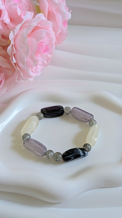Bracelet en résine noir, gris et blanc