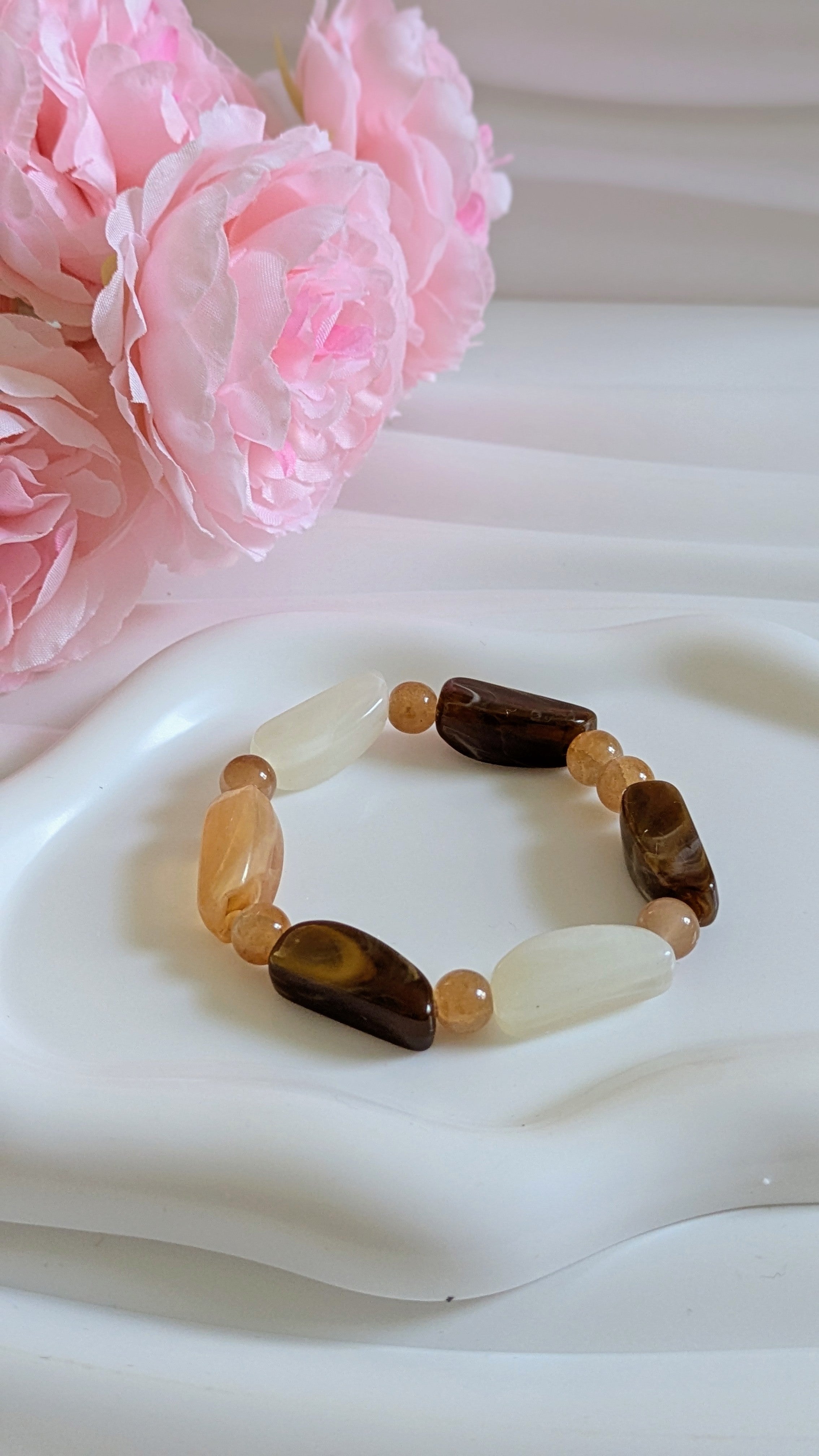 Bracelet en résine marron , Camel et blanc