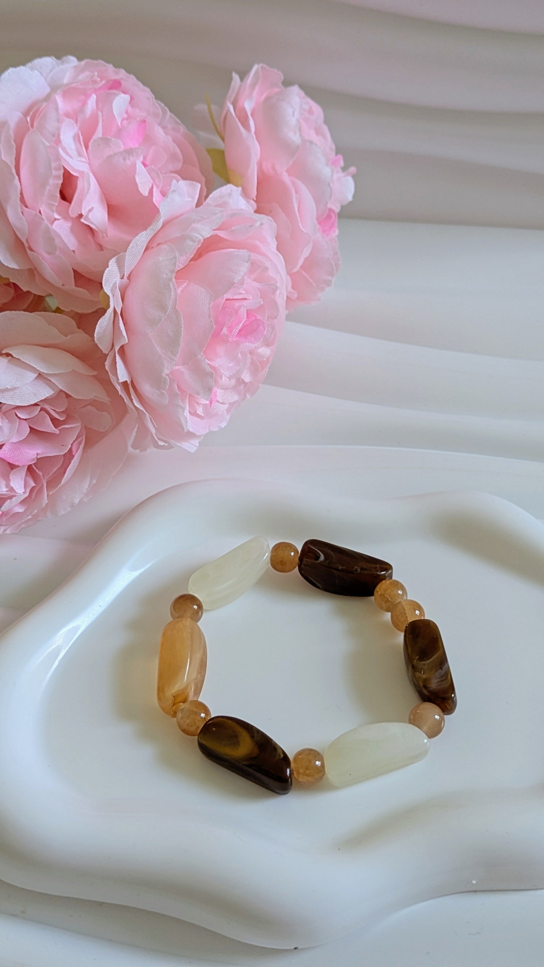 Bracelet en résine marron , Camel et blanc