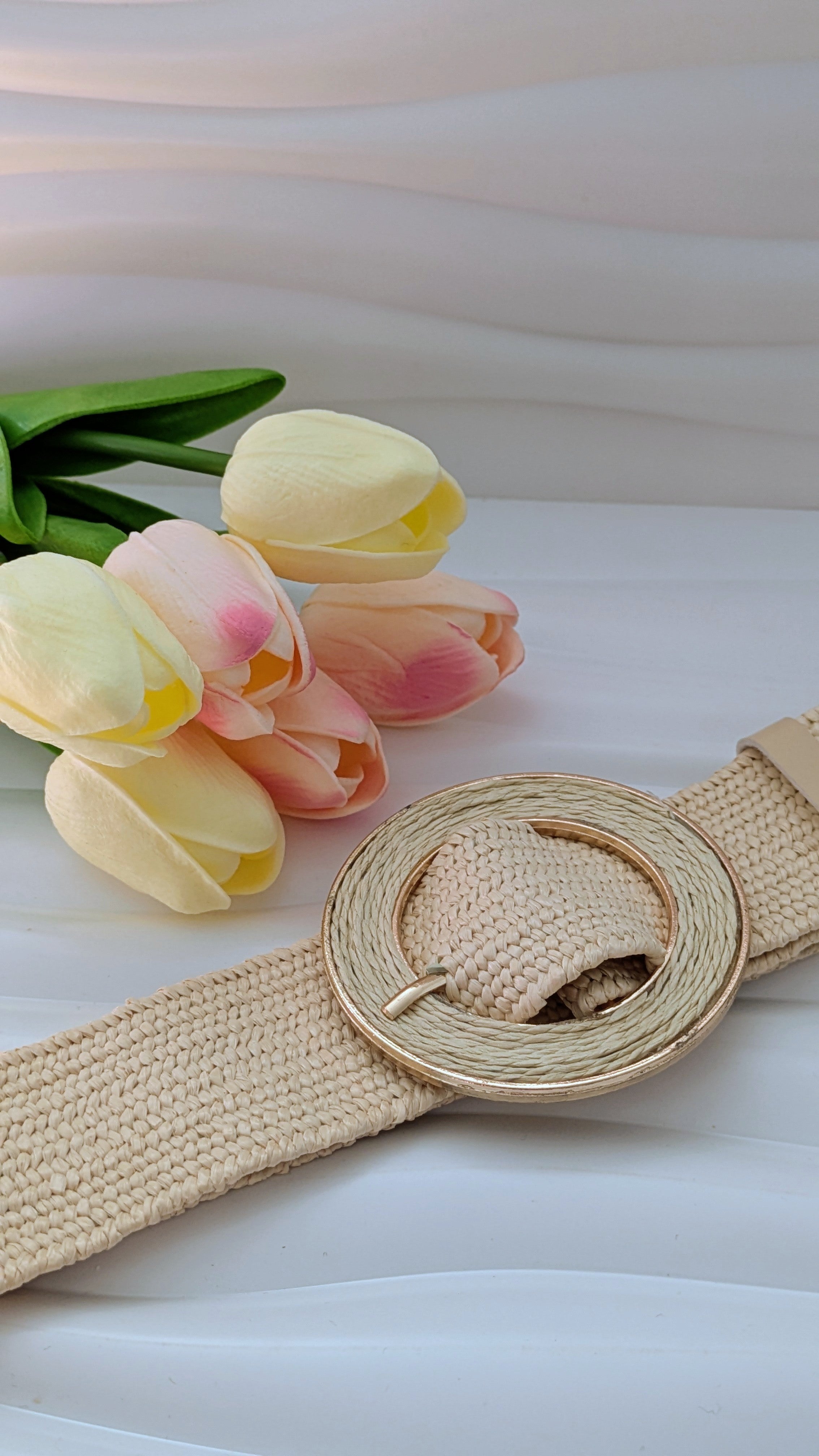 Ceinture élastique raphia avec boucle