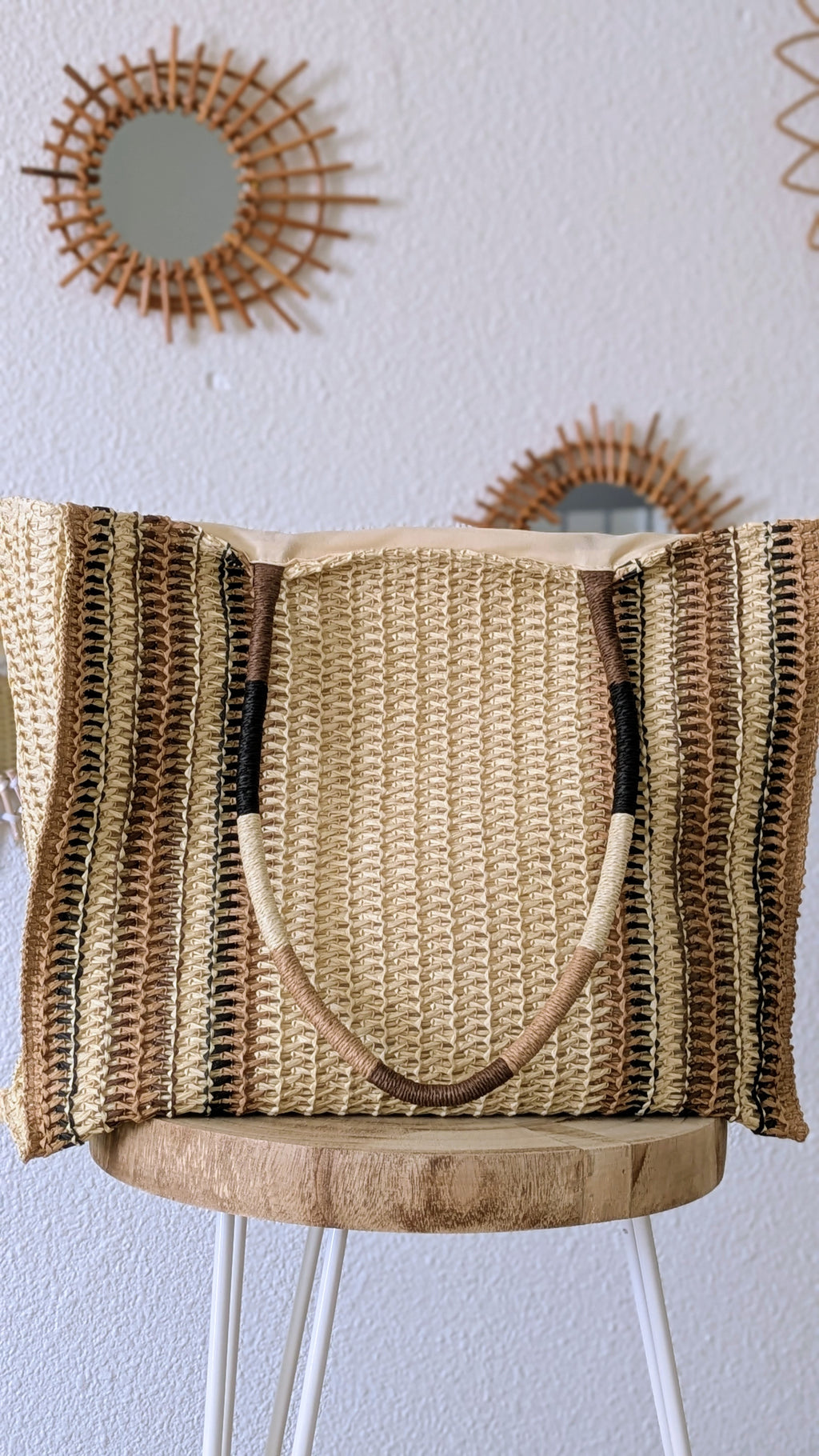 Sac cabas tressé rayée