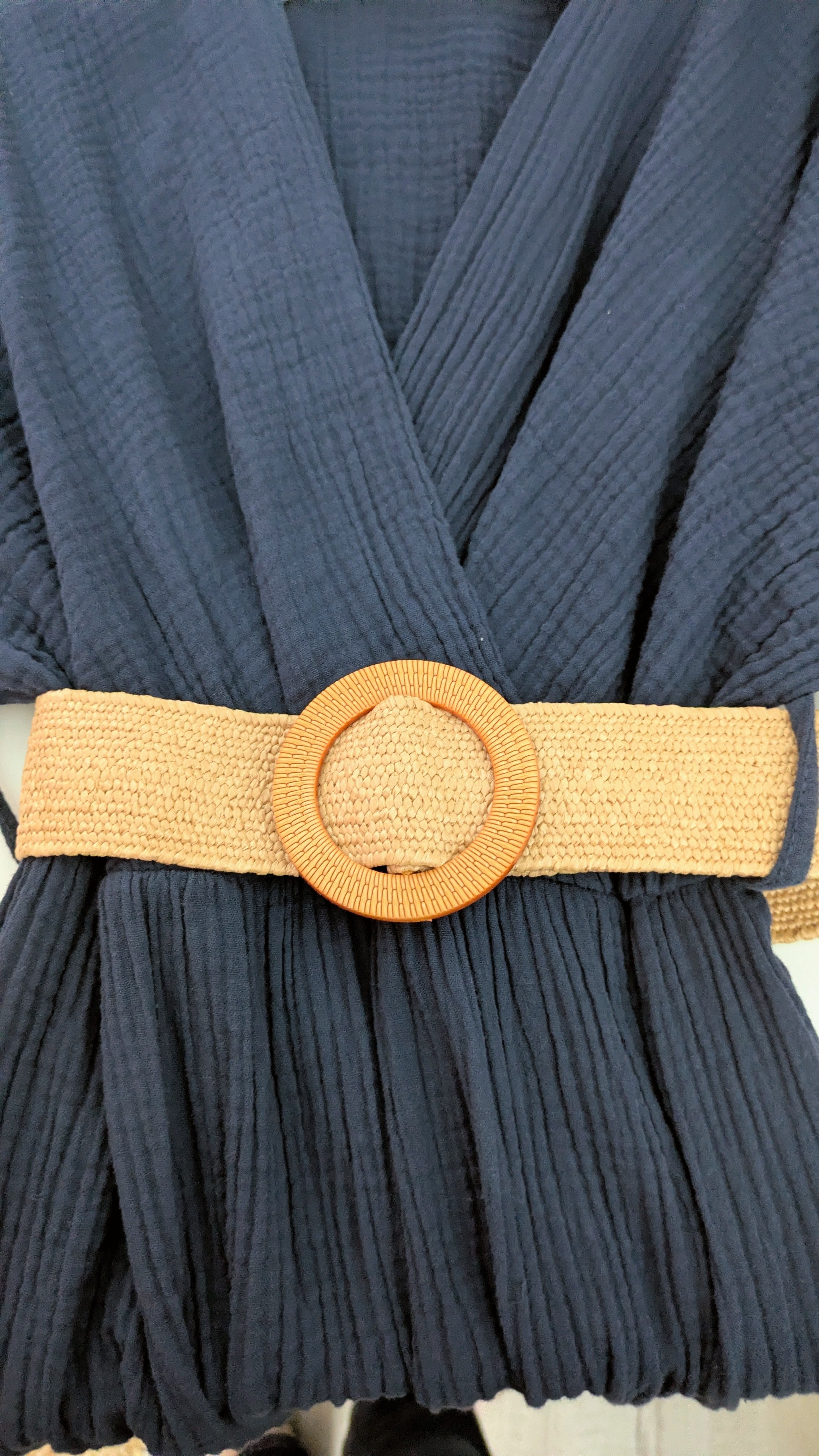 Robe Mya en gaze de coton avec ceinture marine