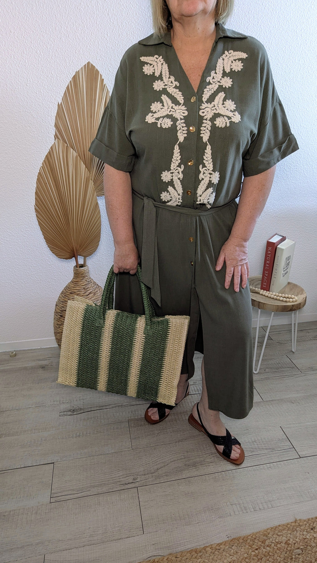 Robe Alba longue Kaki motifs botaniques