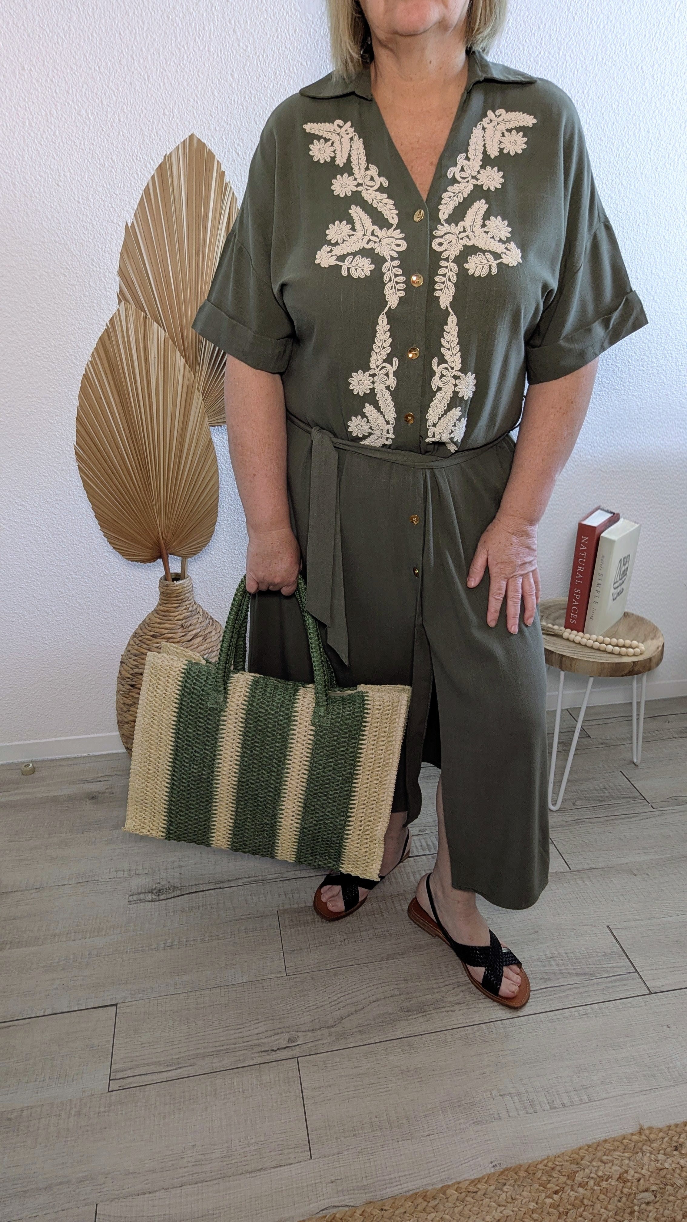 Robe Alba longue Kaki motifs botaniques