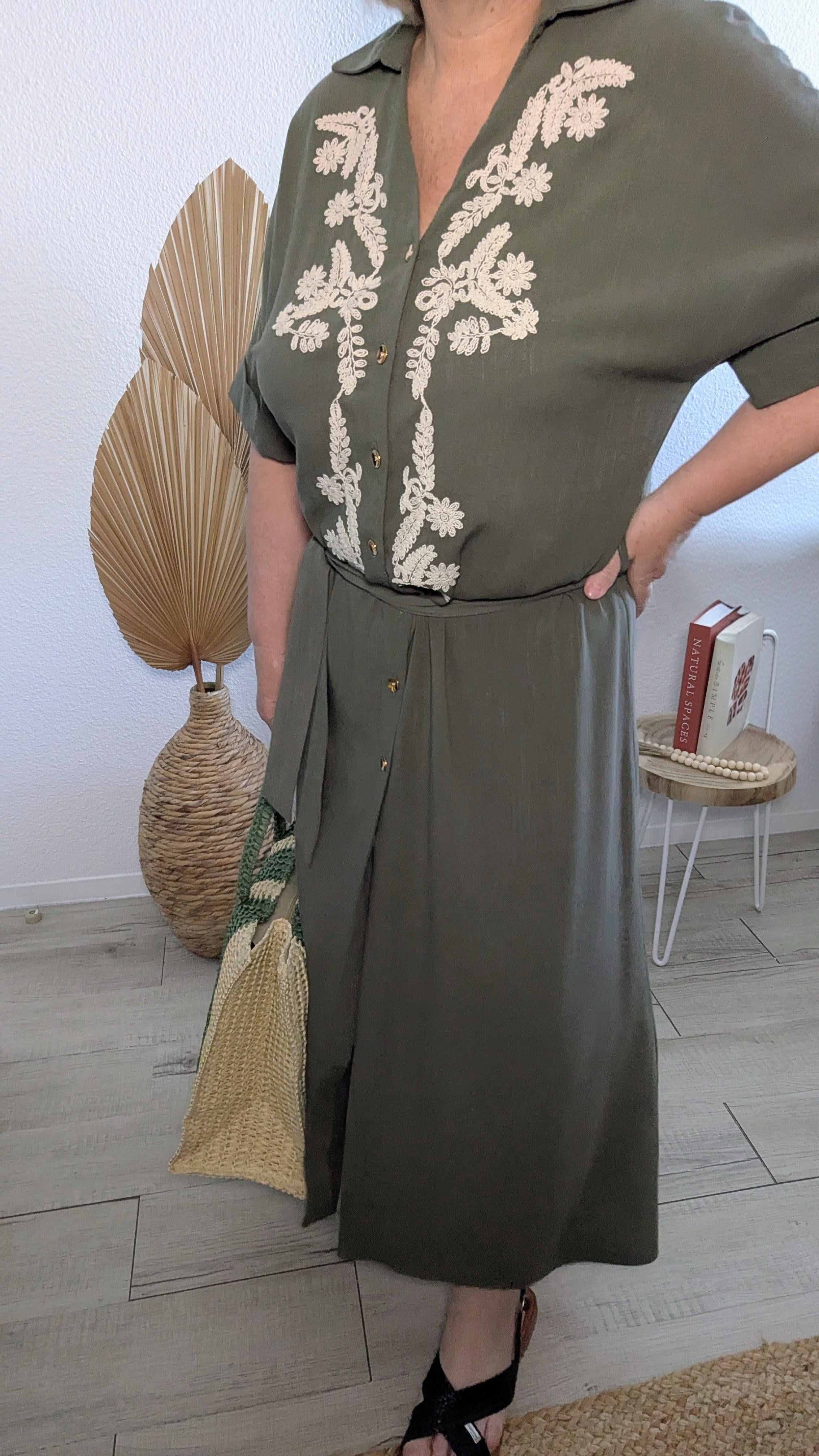 Robe Alba longue Kaki motifs botaniques