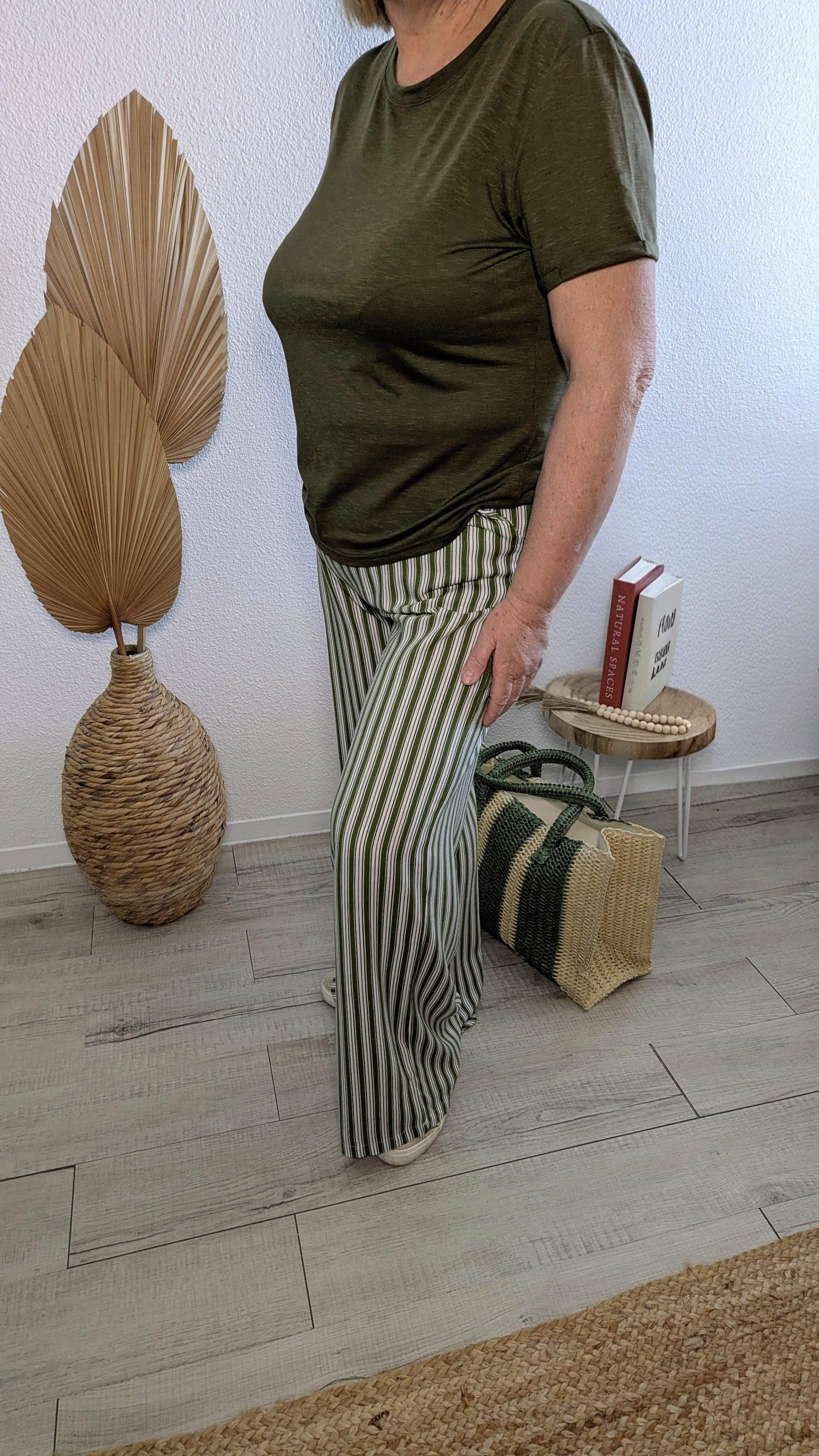Pantalon Marin taille haute à rayure Kaki