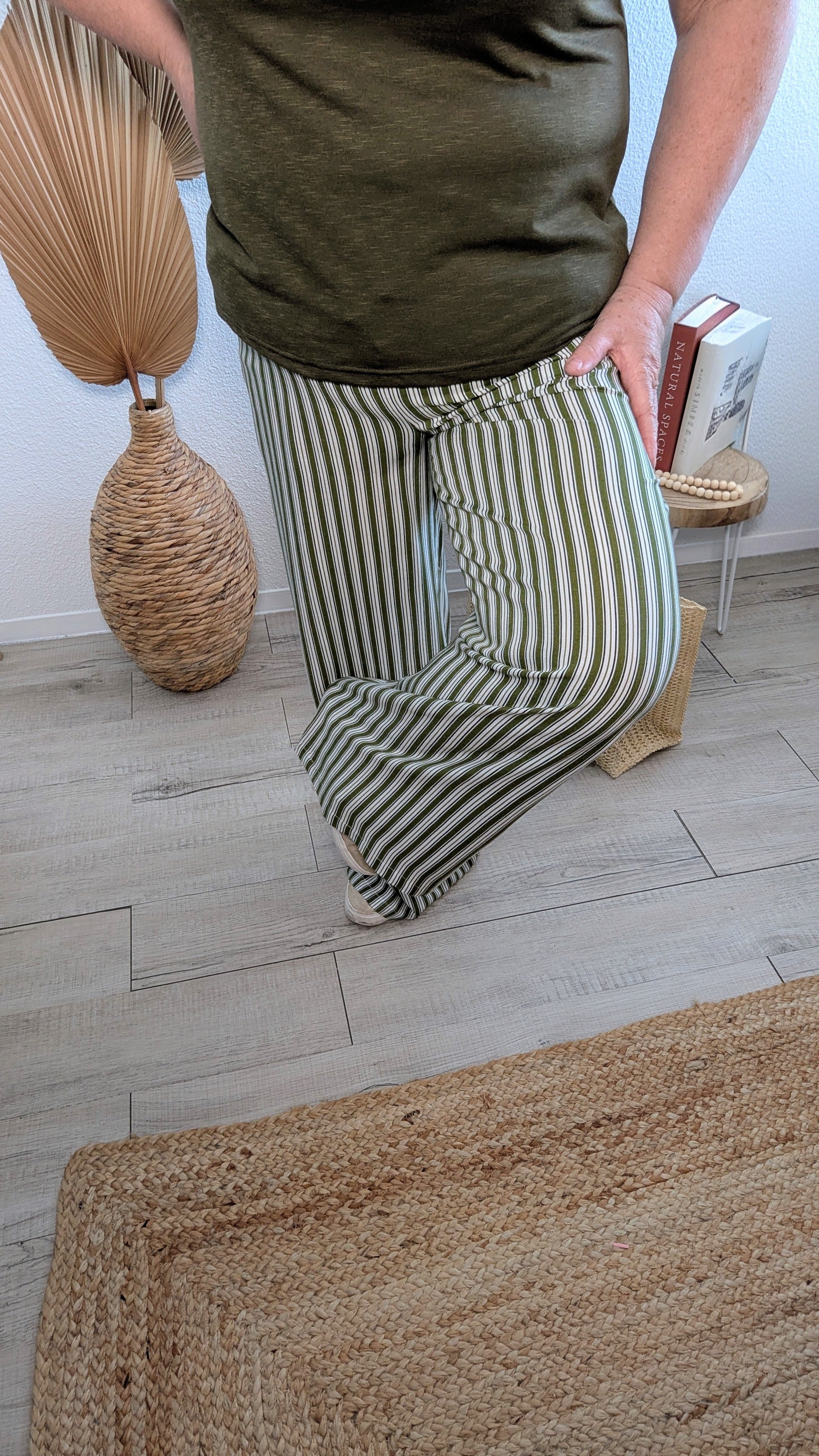 Pantalon Marin taille haute à rayure Kaki