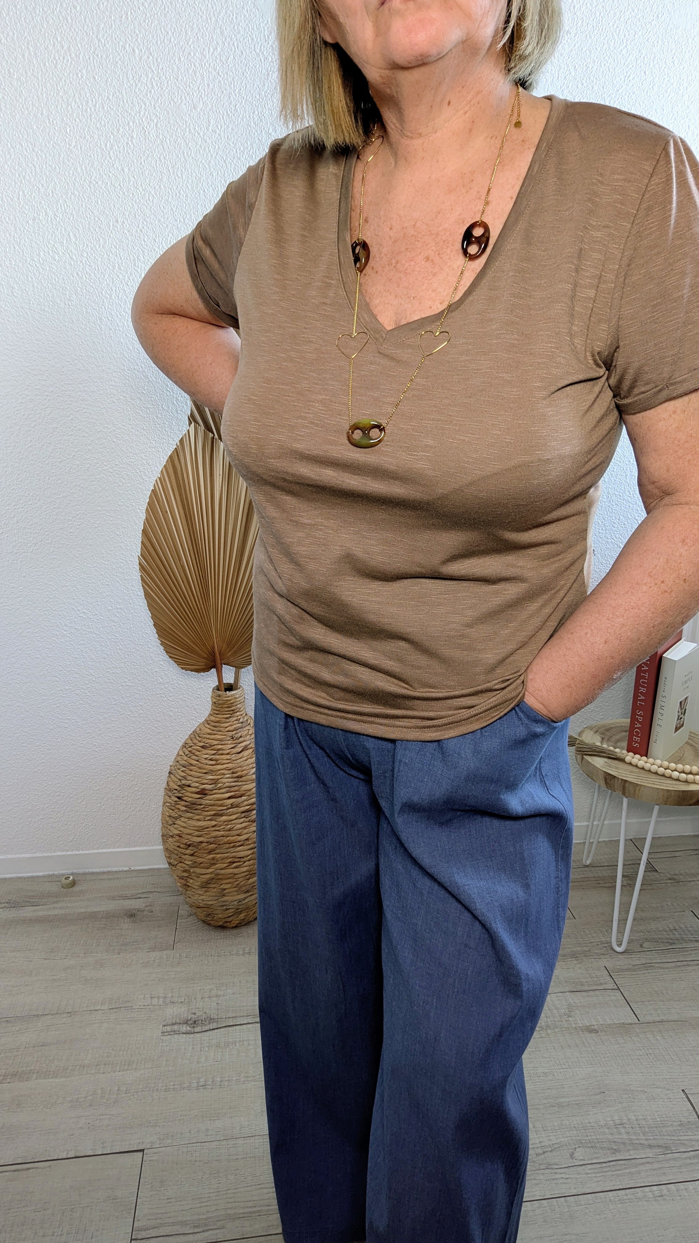 T.shirt Livio marron clair en lin