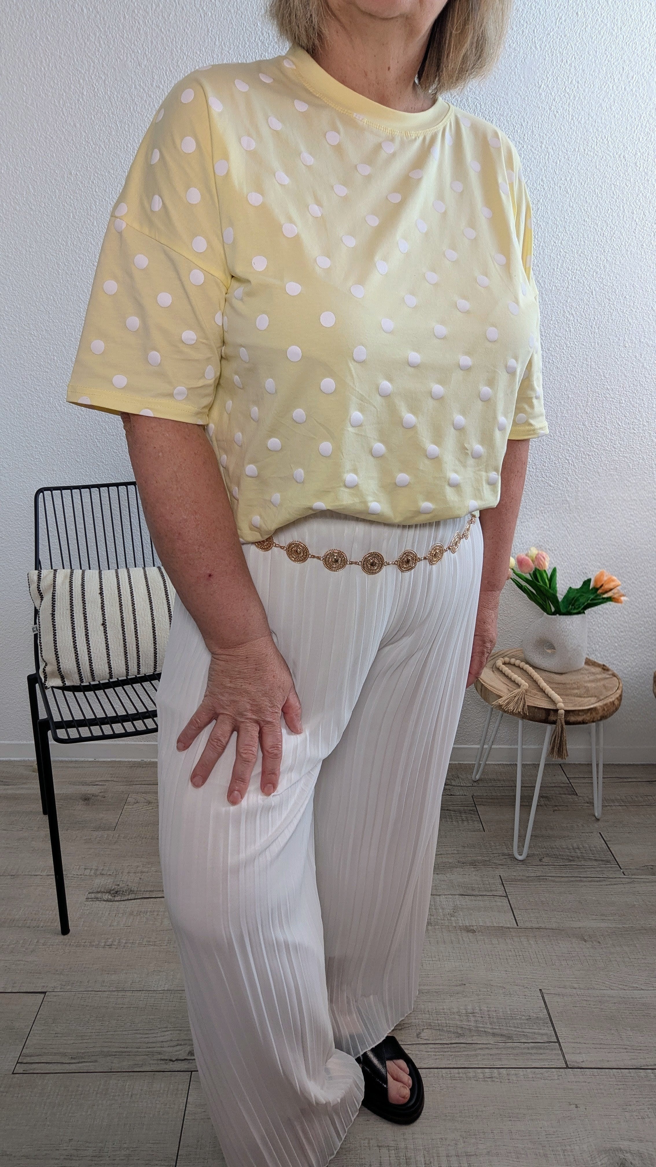 T.shirt Adam à pois jaunes et blancs