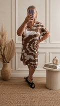 Robe t-shirt Liv imprimé Tie & dye marron et beige